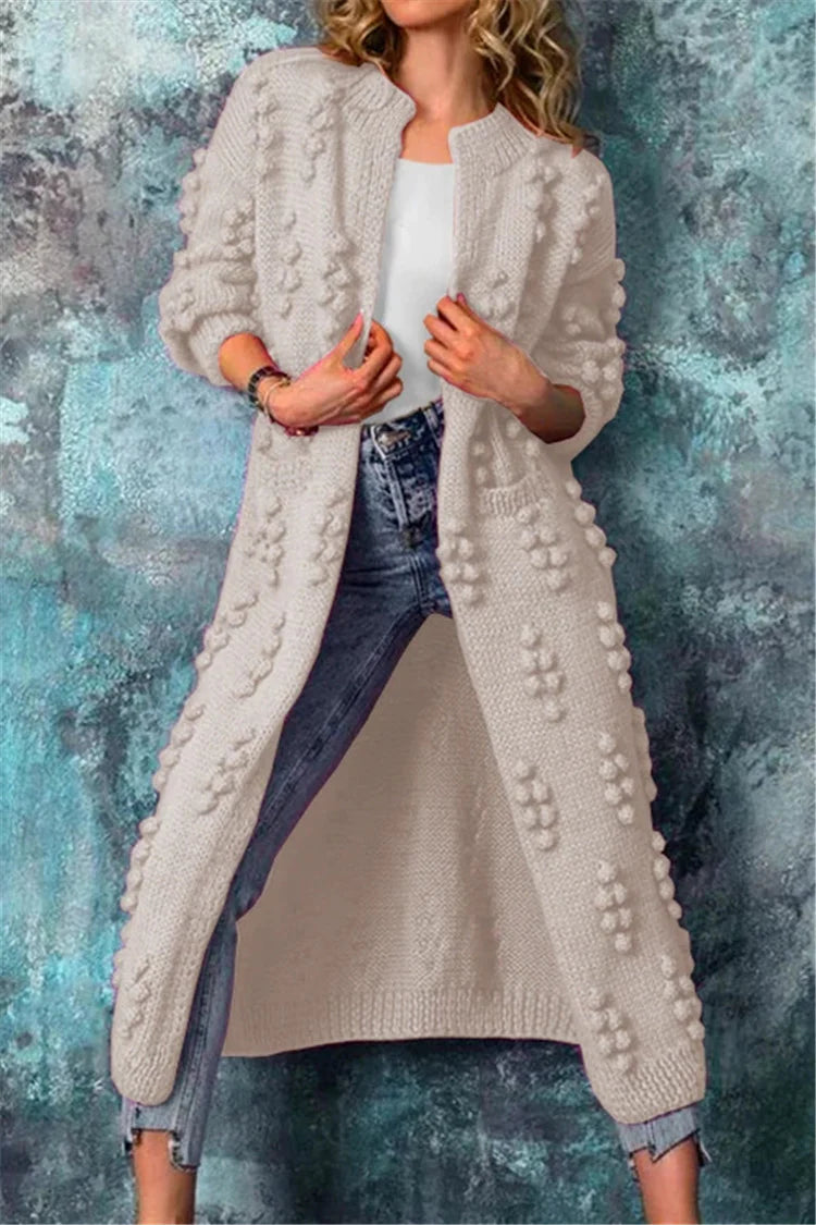 Auria | Women’s Winter Long Knitted Cardigan with Poms