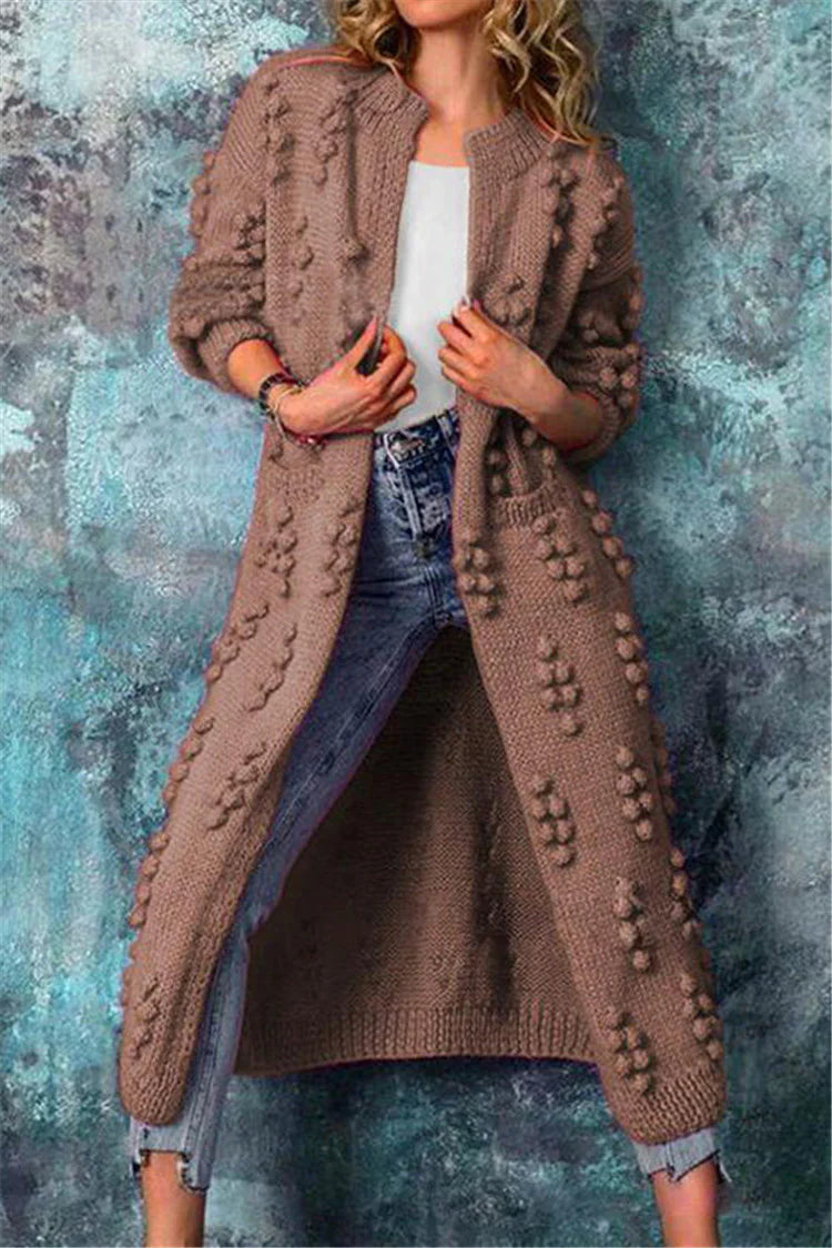 Auria | Women’s Winter Long Knitted Cardigan with Poms