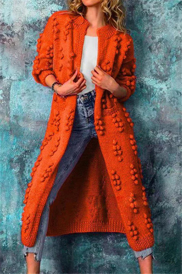 Auria | Women’s Winter Long Knitted Cardigan with Poms