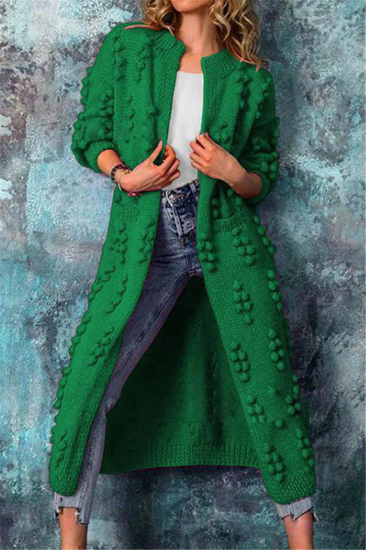 Auria | Women’s Winter Long Knitted Cardigan with Poms