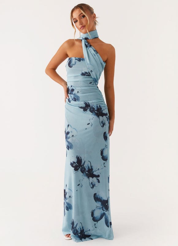Aveloria | Blue-Black Floral Sleeveless Maxi Dress by Koadclo