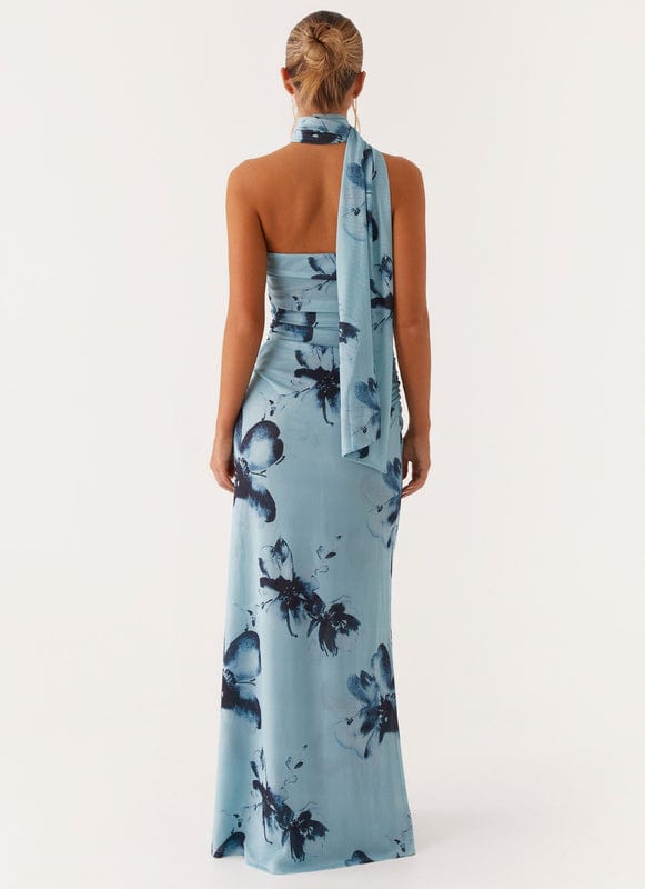 Aveloria | Blue-Black Floral Sleeveless Maxi Dress by Koadclo