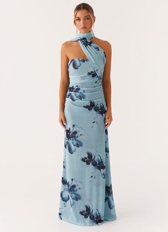 Aveloria | Blue-Black Floral Sleeveless Maxi Dress by Koadclo