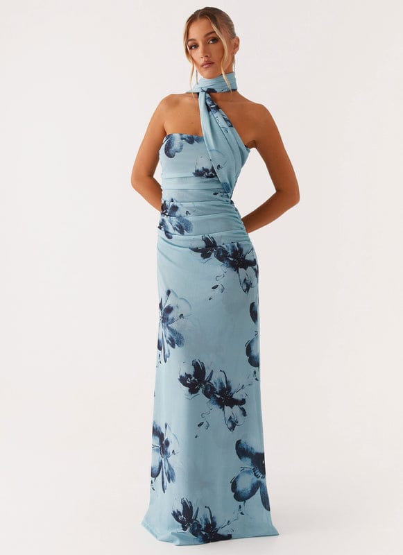 Aveloria | Blue-Black Floral Sleeveless Maxi Dress by Koadclo