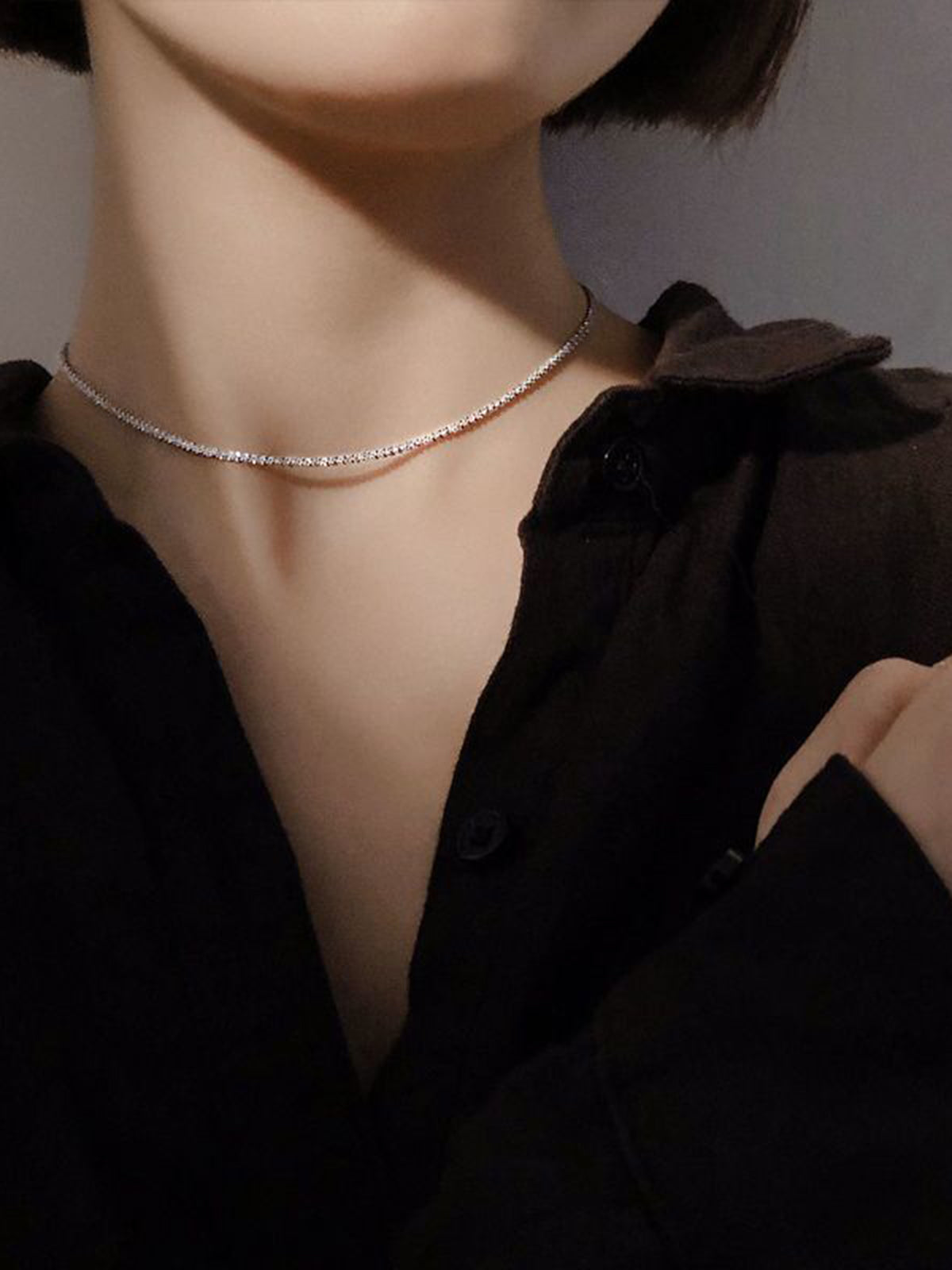 Rhinestone Decor Silver Plated Necklace, Elegant Bridal Jewelry Accessory