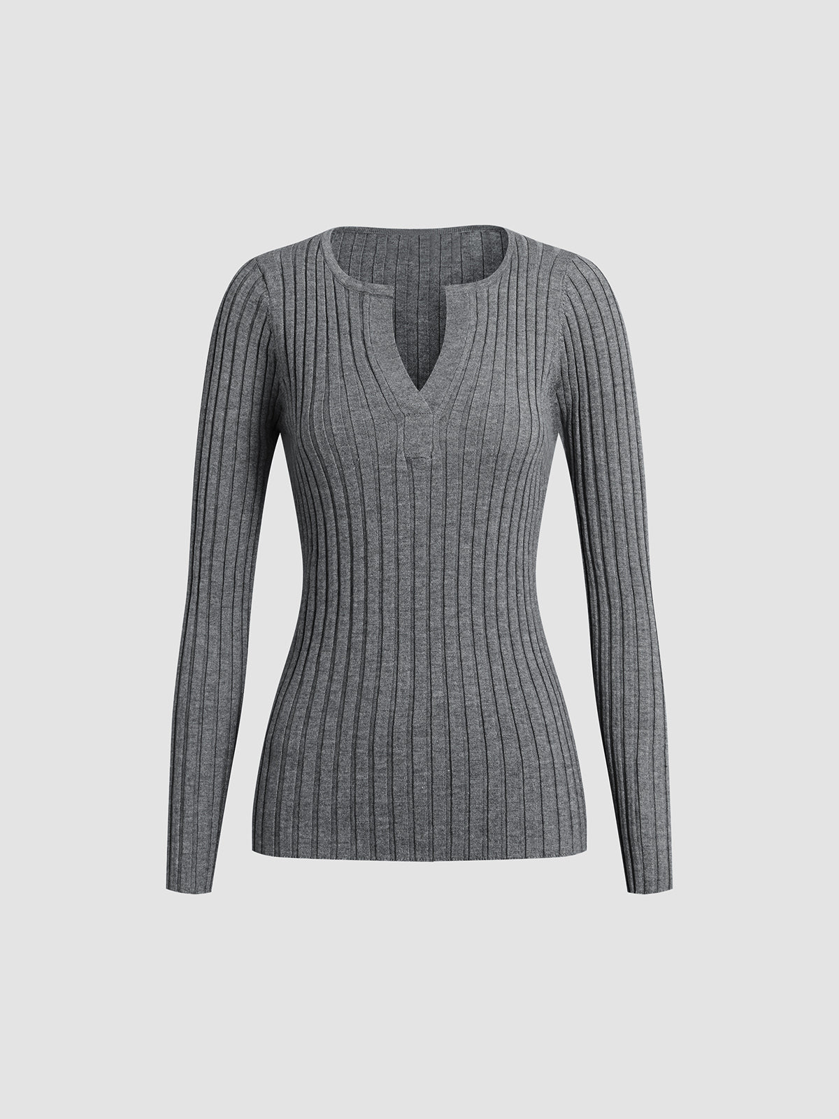 Solid Textured V-neck Knit Top for Women Casual Wear