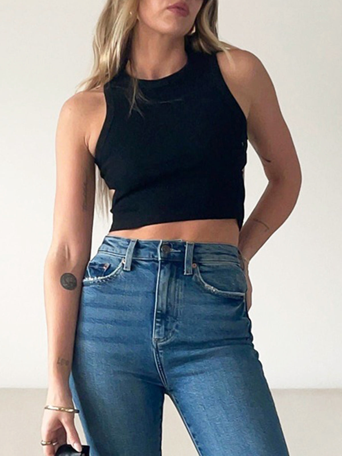 Solid Back Cutout Crop Tank Top for Women Casual Summer