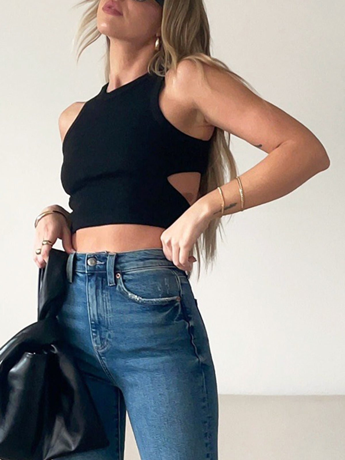 Solid Back Cutout Crop Tank Top for Women Casual Summer