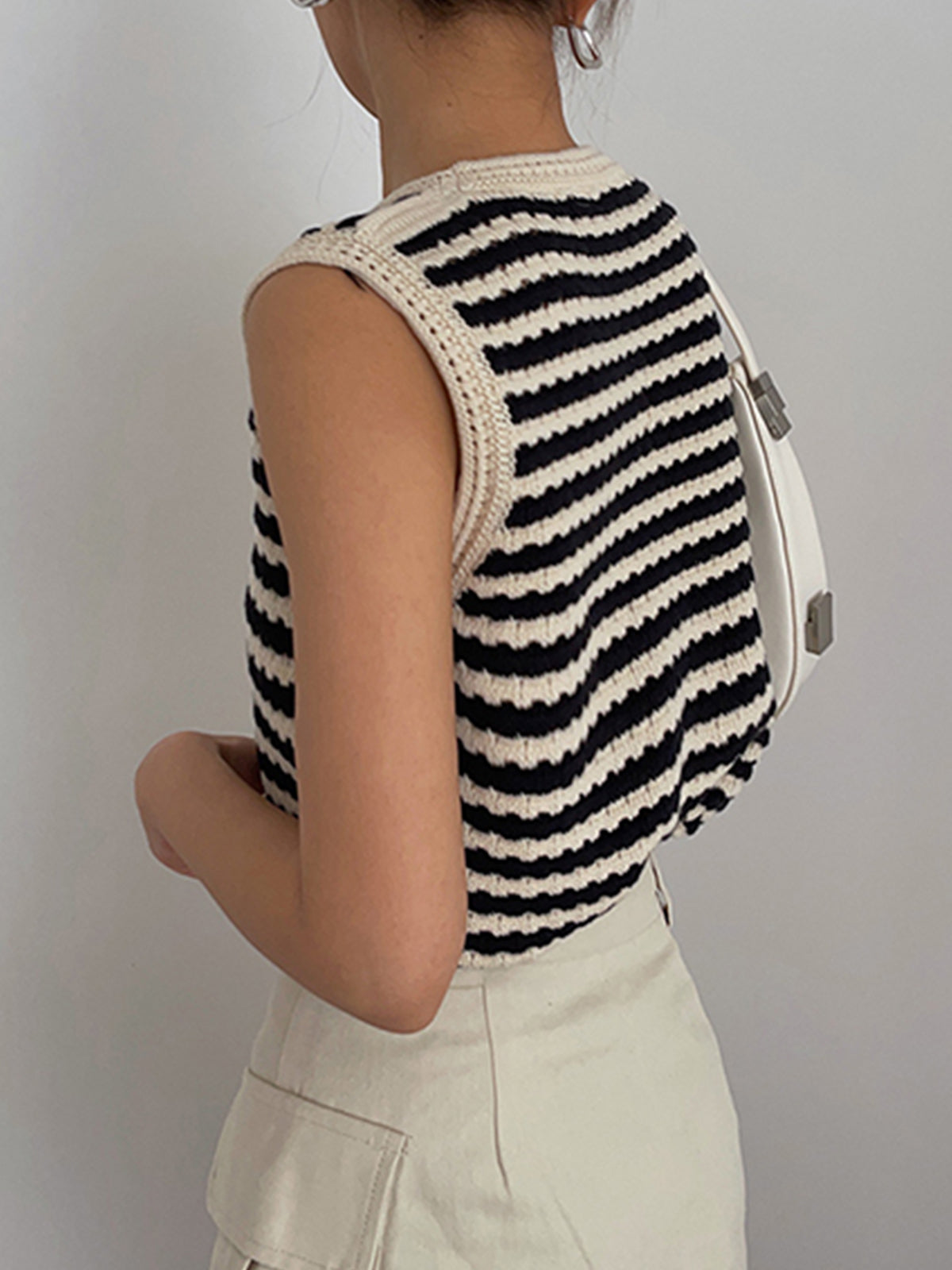 Classy Stripe Crochet Sweater Vest for Women Handmade Knitwear
