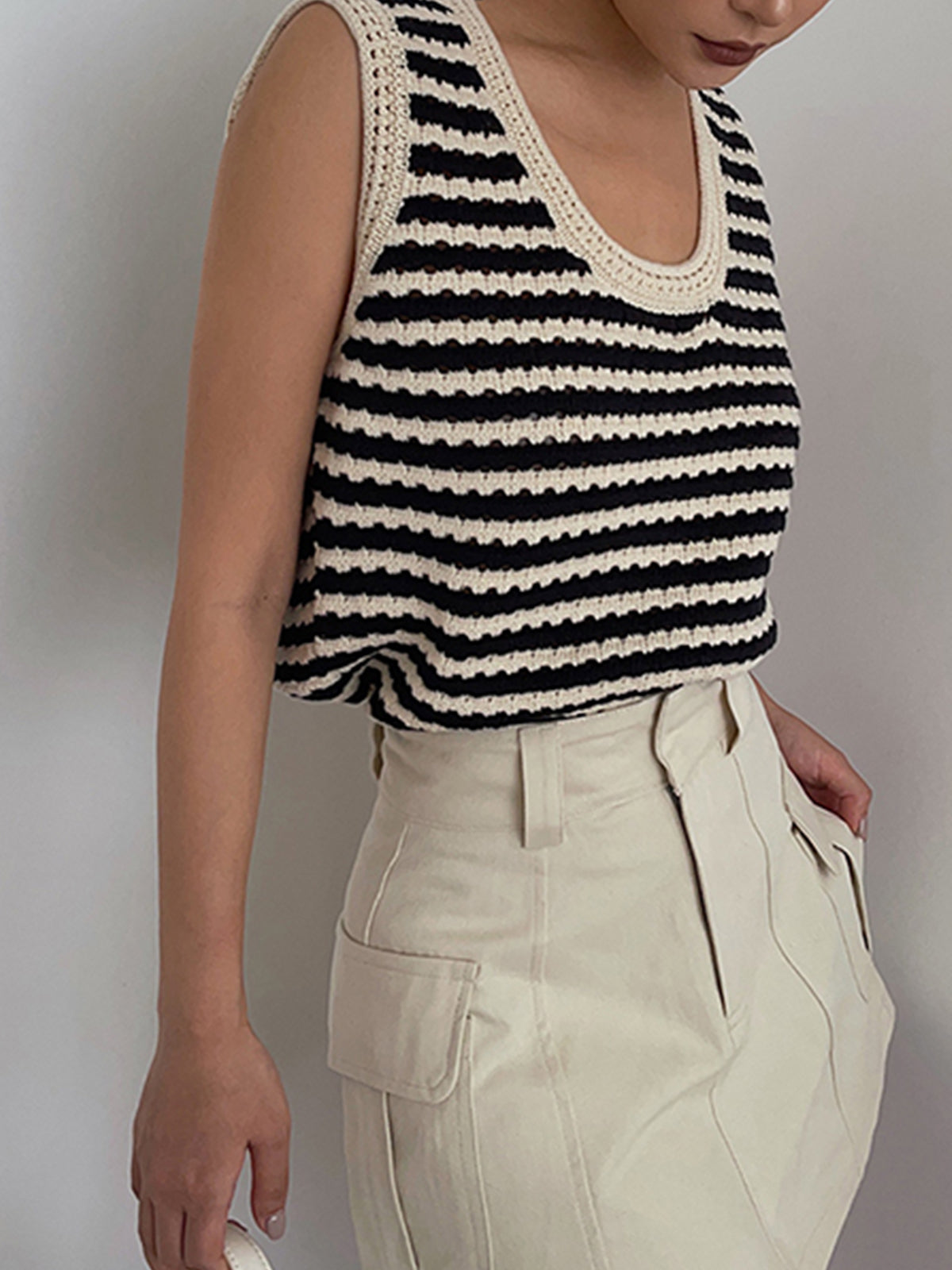 Classy Stripe Crochet Sweater Vest for Women Handmade Knitwear