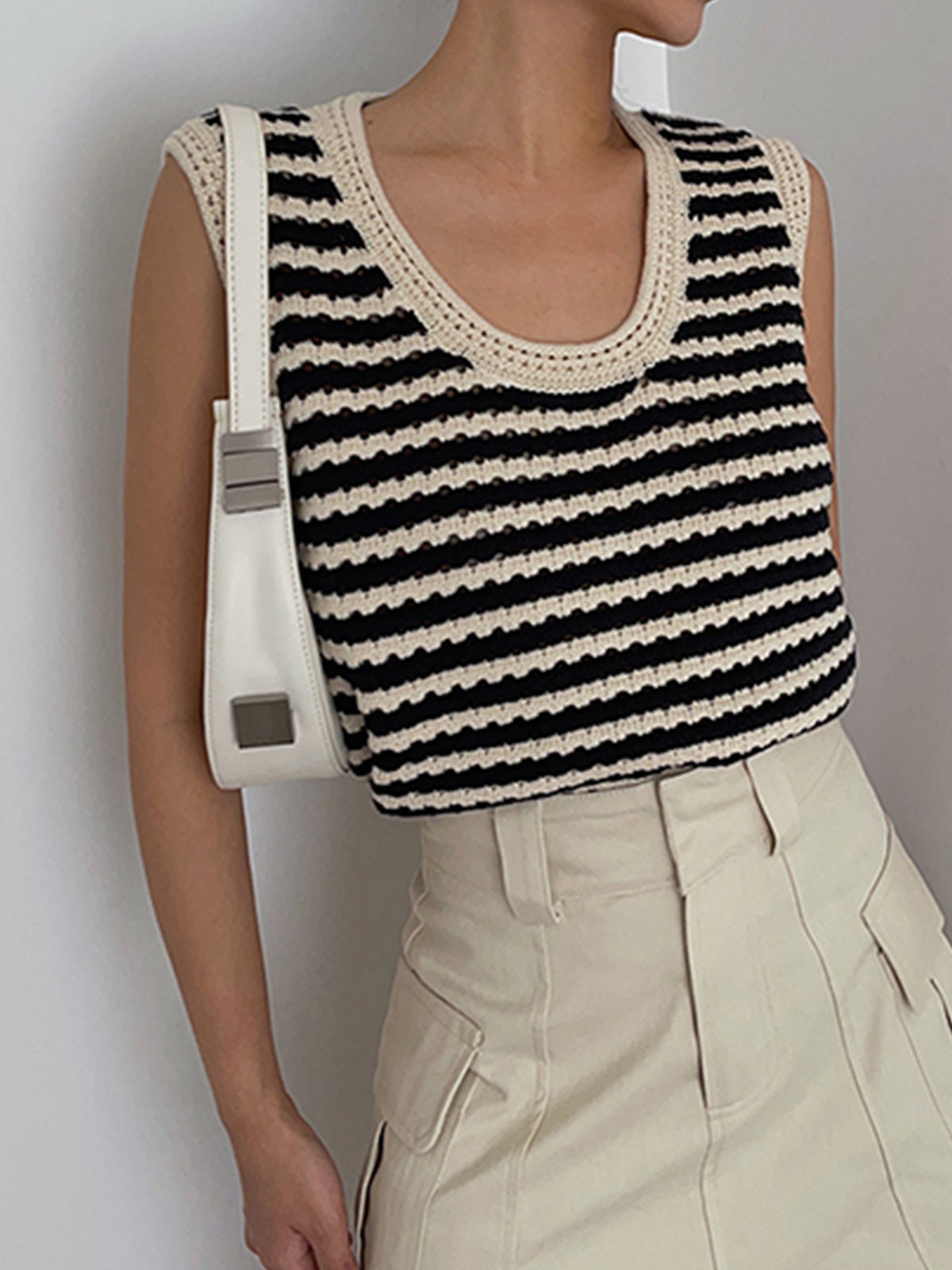 Classy Stripe Crochet Sweater Vest for Women Handmade Knitwear