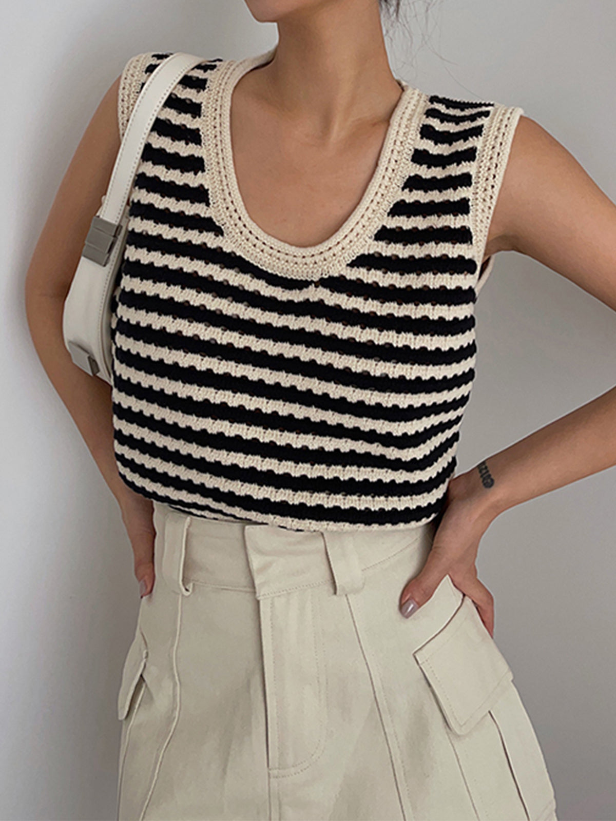 Classy Stripe Crochet Sweater Vest for Women Handmade Knitwear