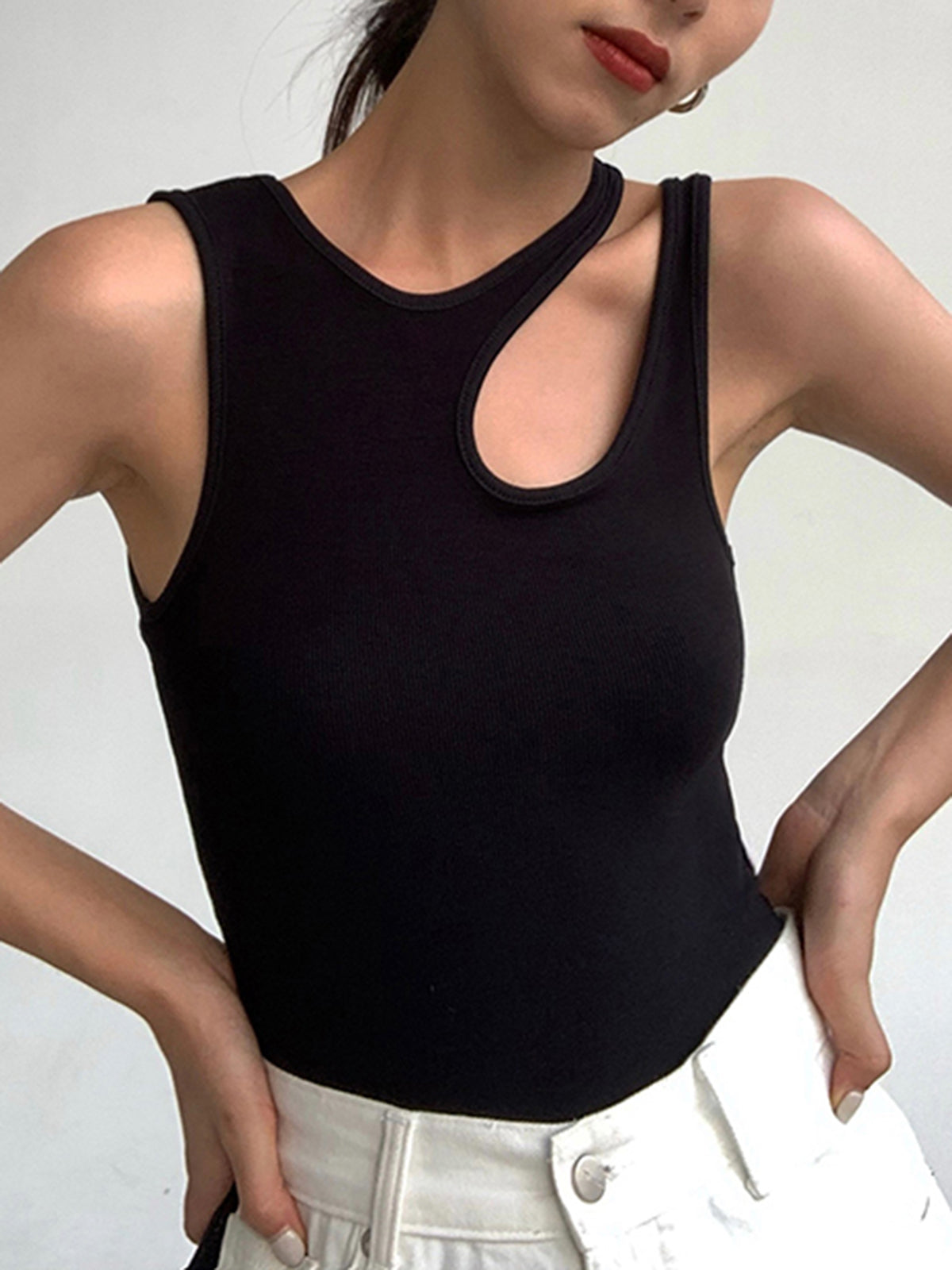 Semi-Sheer Cutout Tank Top Trendy Lightweight Summer Wear