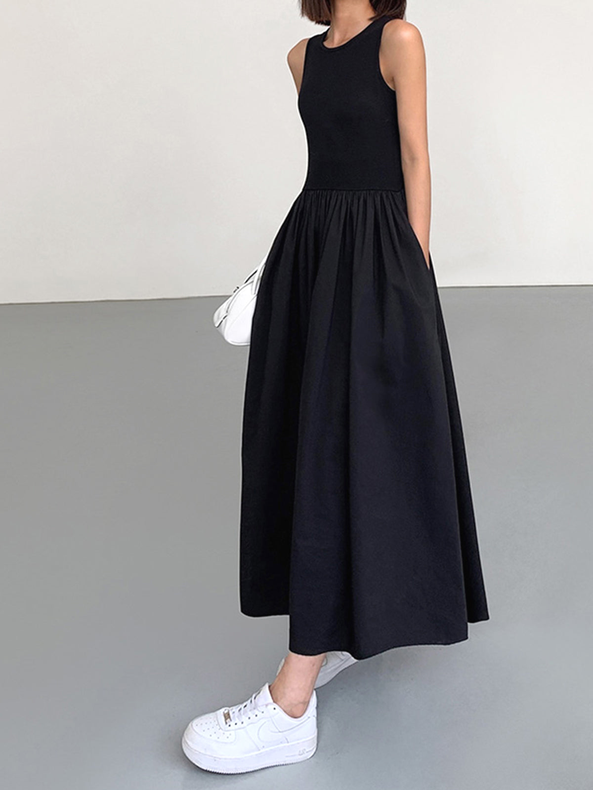 Leisure Crew Neck Long Dress Comfortable Casual Maxi Style