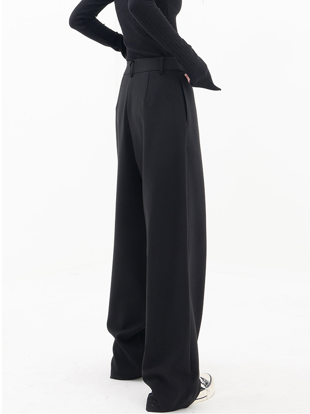 Asymmetrical Layer Button Wide Leg Dress Pants High Waist Office Wear