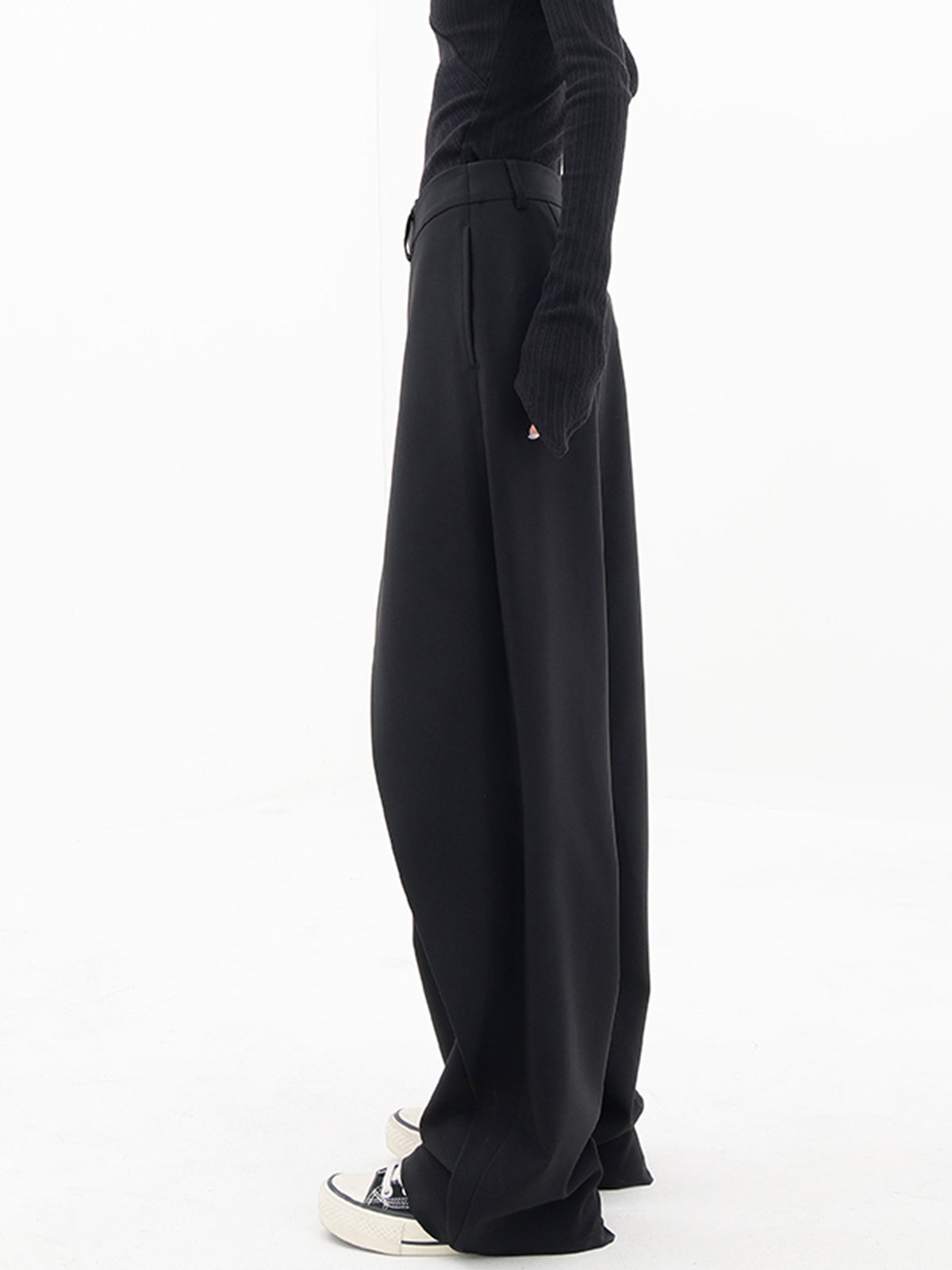 Asymmetrical Layer Button Wide Leg Dress Pants High Waist Office Wear