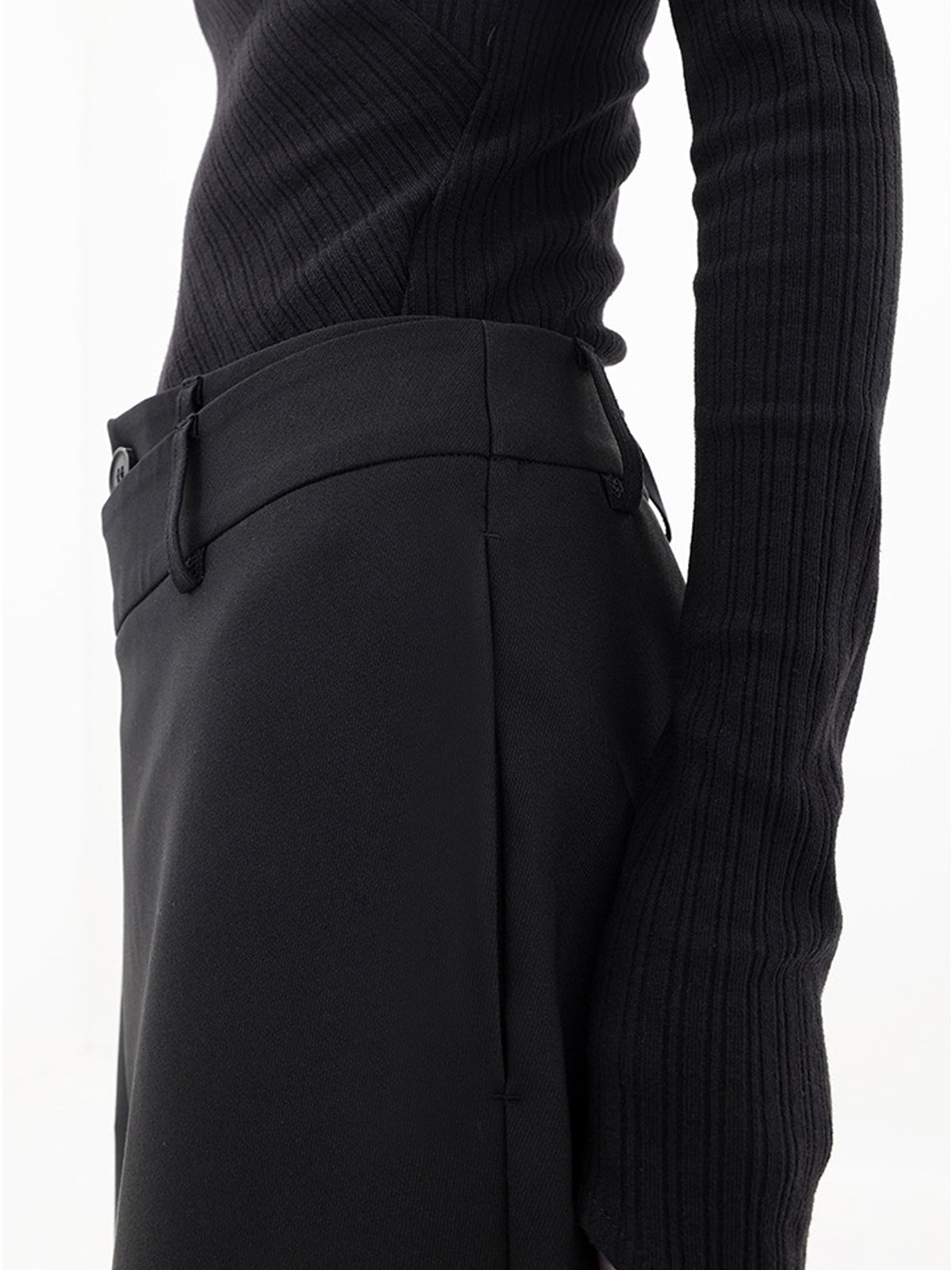 Asymmetrical Layer Button Wide Leg Dress Pants High Waist Office Wear