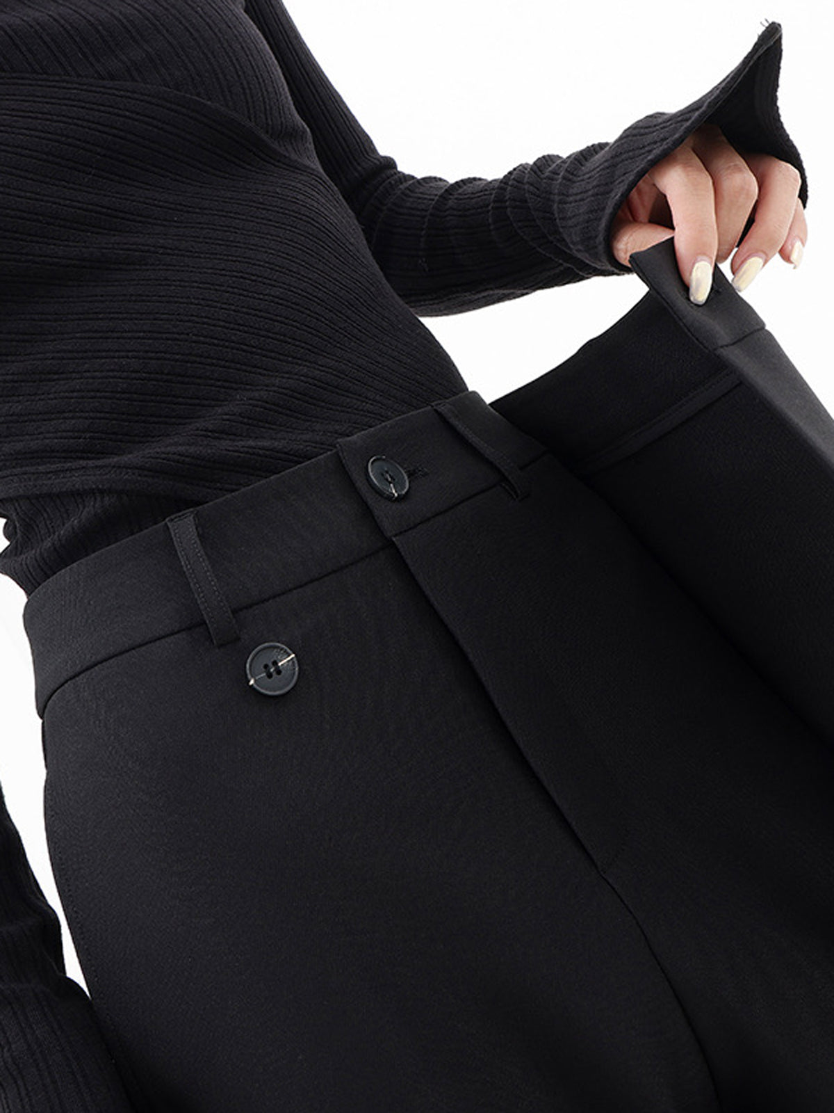 Asymmetrical Layer Button Wide Leg Dress Pants High Waist Office Wear
