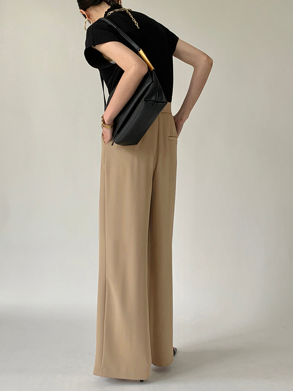 Tie Waist Flowy Wide Leg Dress Pants with High Waistband and Pockets