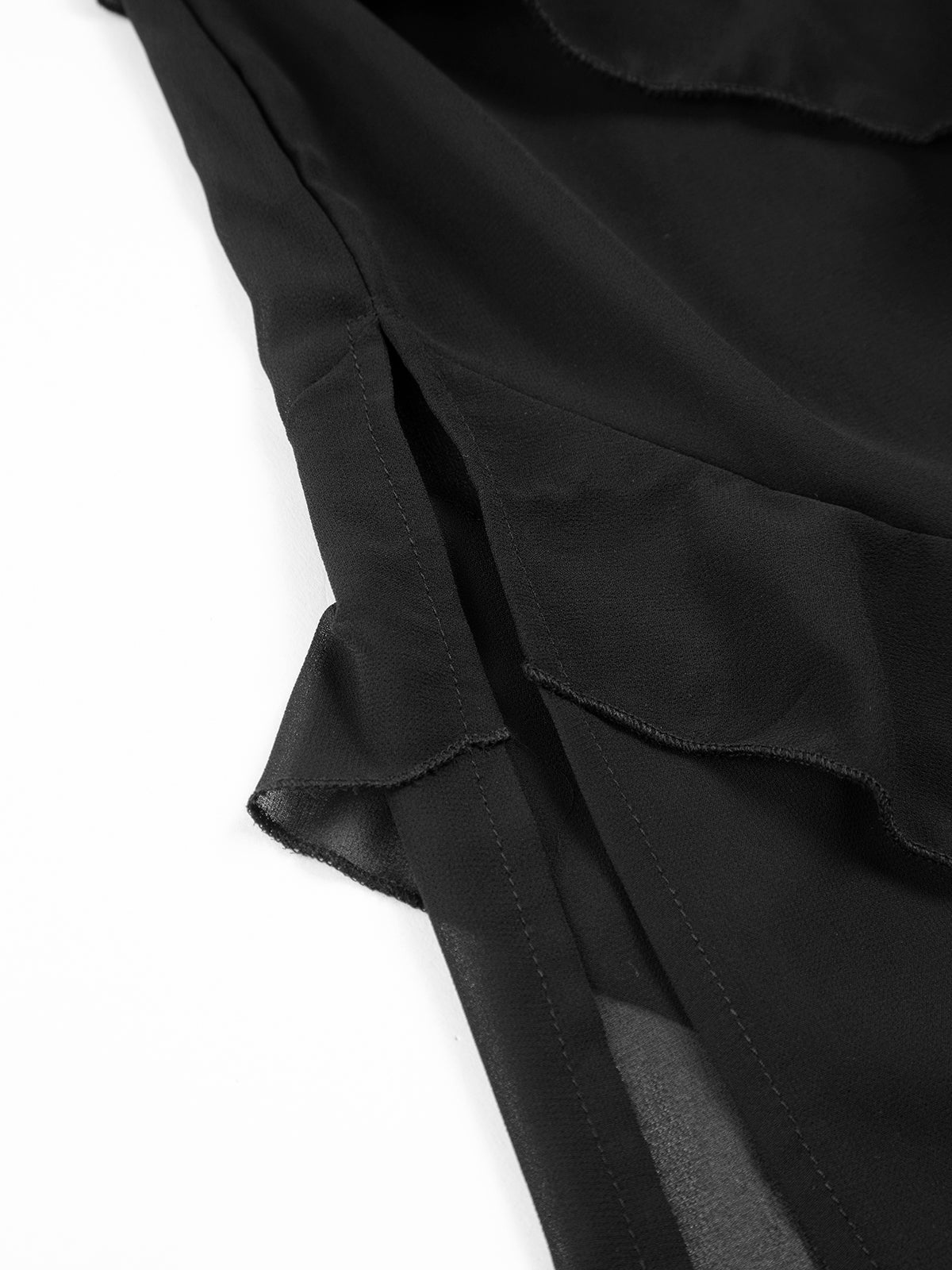 Semi-Sheer Ladder Ruffle Zippered Long Dress with Elegant Flowing Skirt