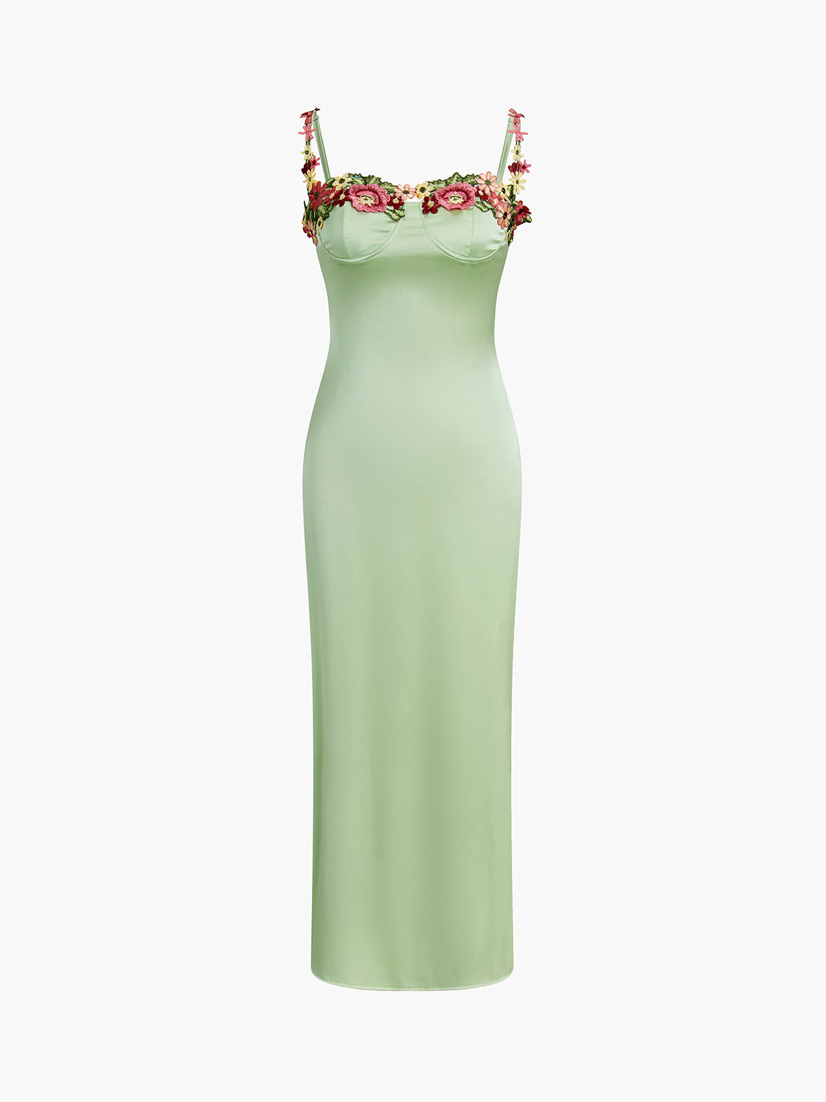 Floral Satin Midi Dress with Belted Waist Detail