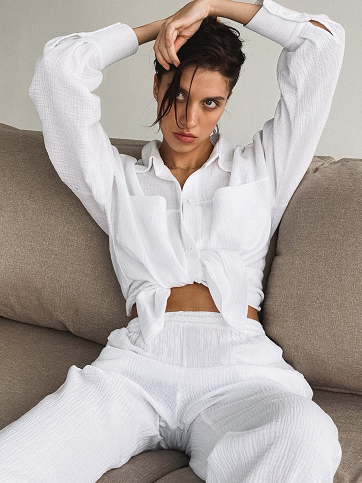 Minimalist Cotton Two Piece Comfortable Women's Loungewear Pants Set