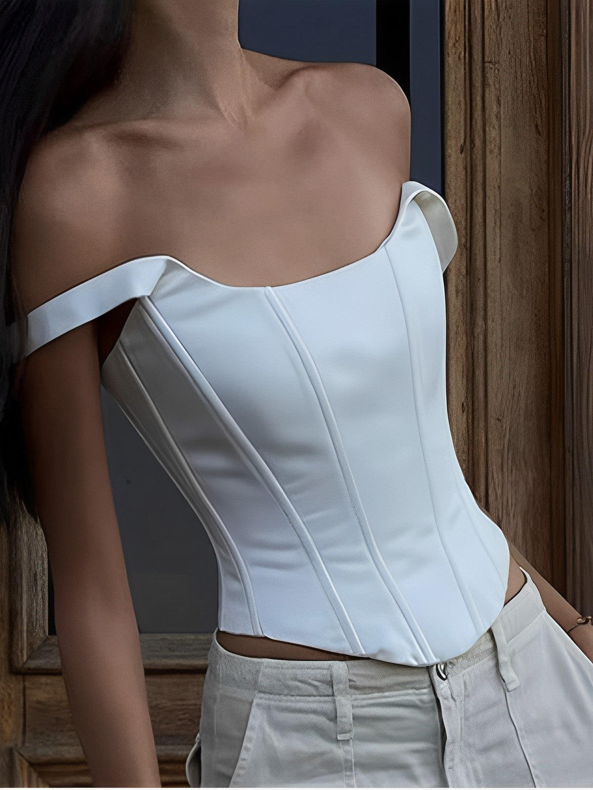 Ivory Glow Tied Crop Corset Top for Elegant Evening Wear