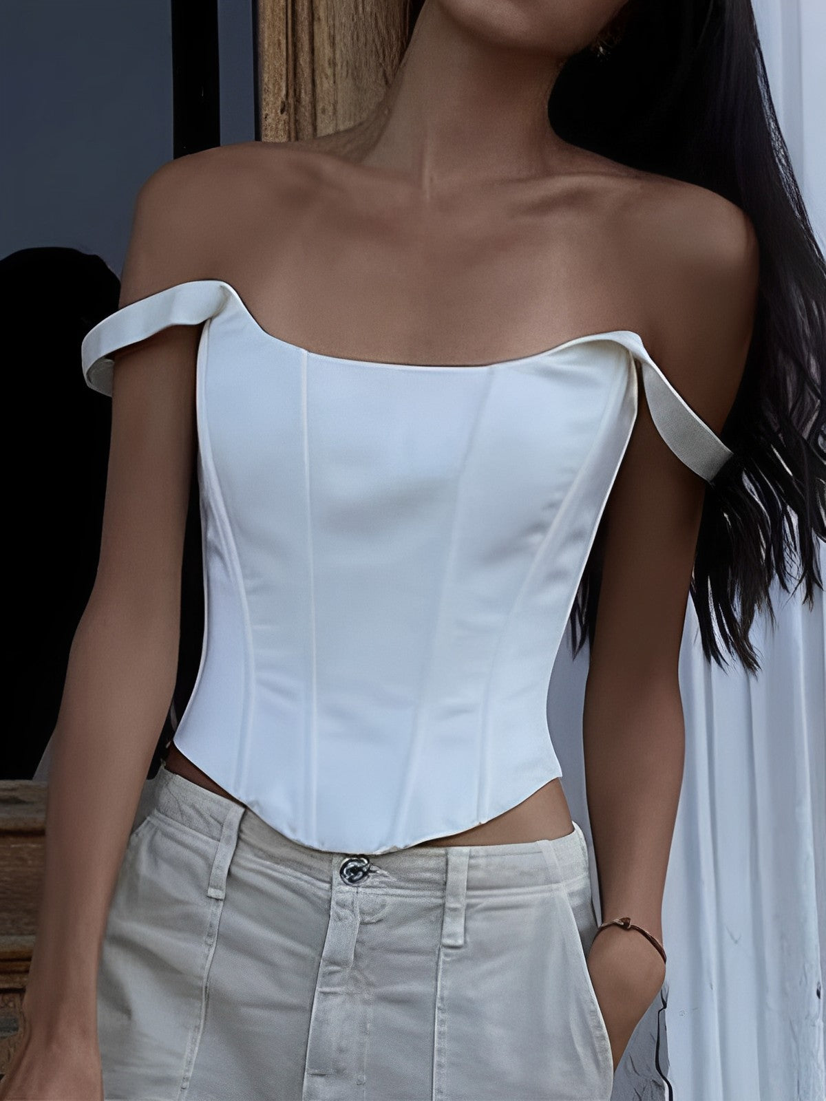 Ivory Glow Tied Crop Corset Top for Elegant Evening Wear