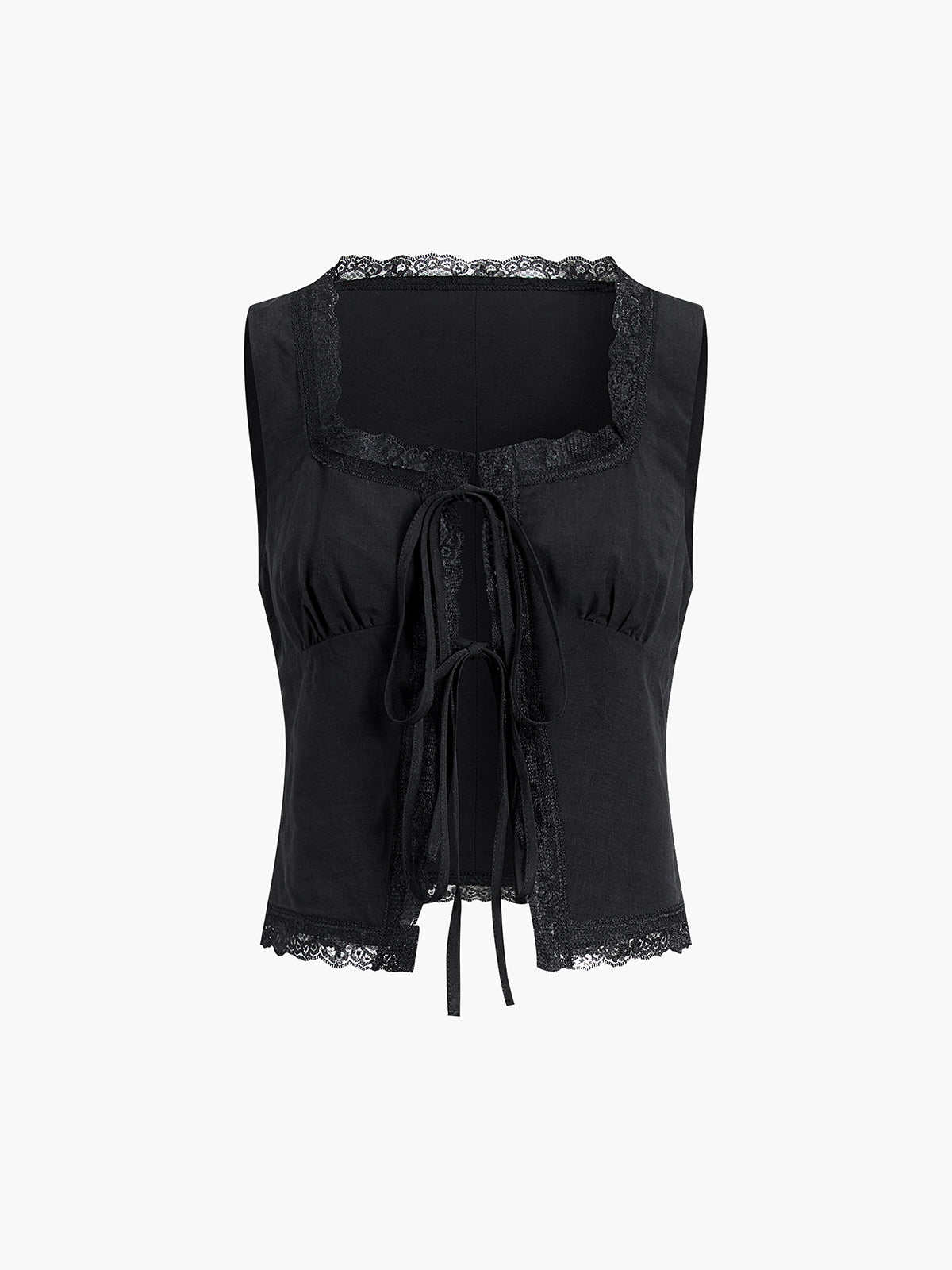 Fly Away Tied Lace Trim Linen Tank Top for Women Summer Casual