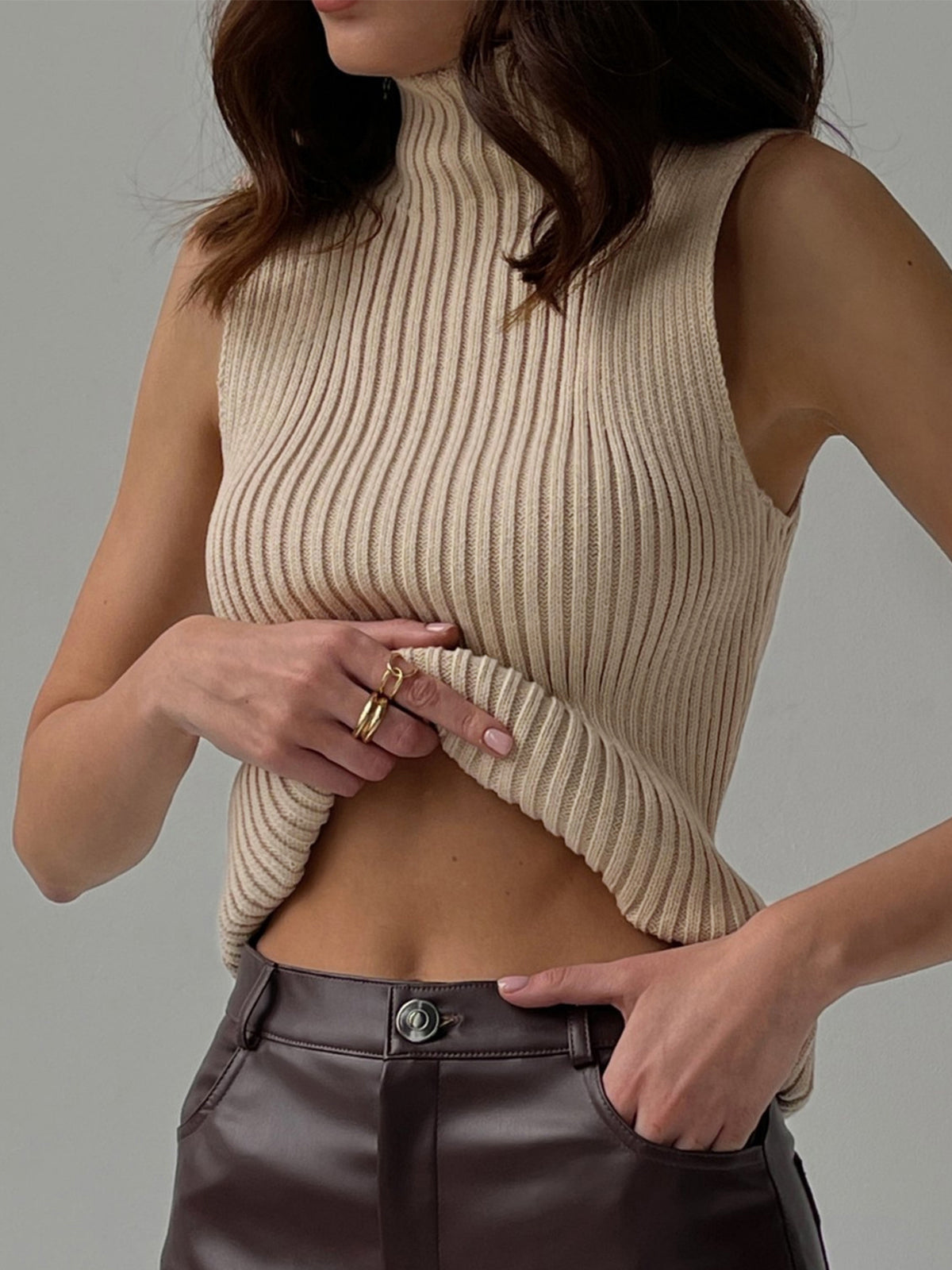 Minimalist Mock Neck Rib Tank Top for Women Comfort Fit