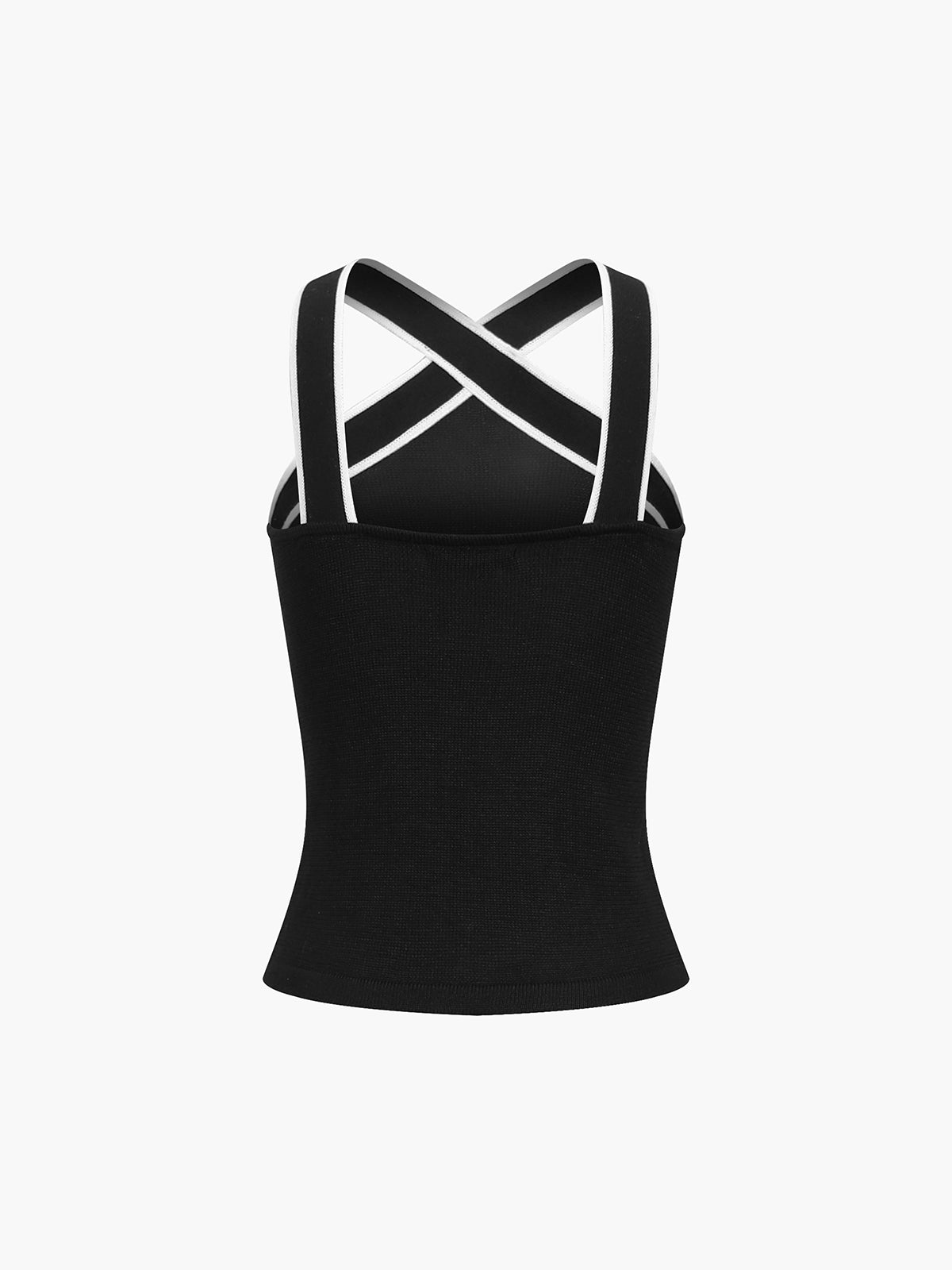 Contrast Trim Strap Knit Top Cozy Casual Layering Piece