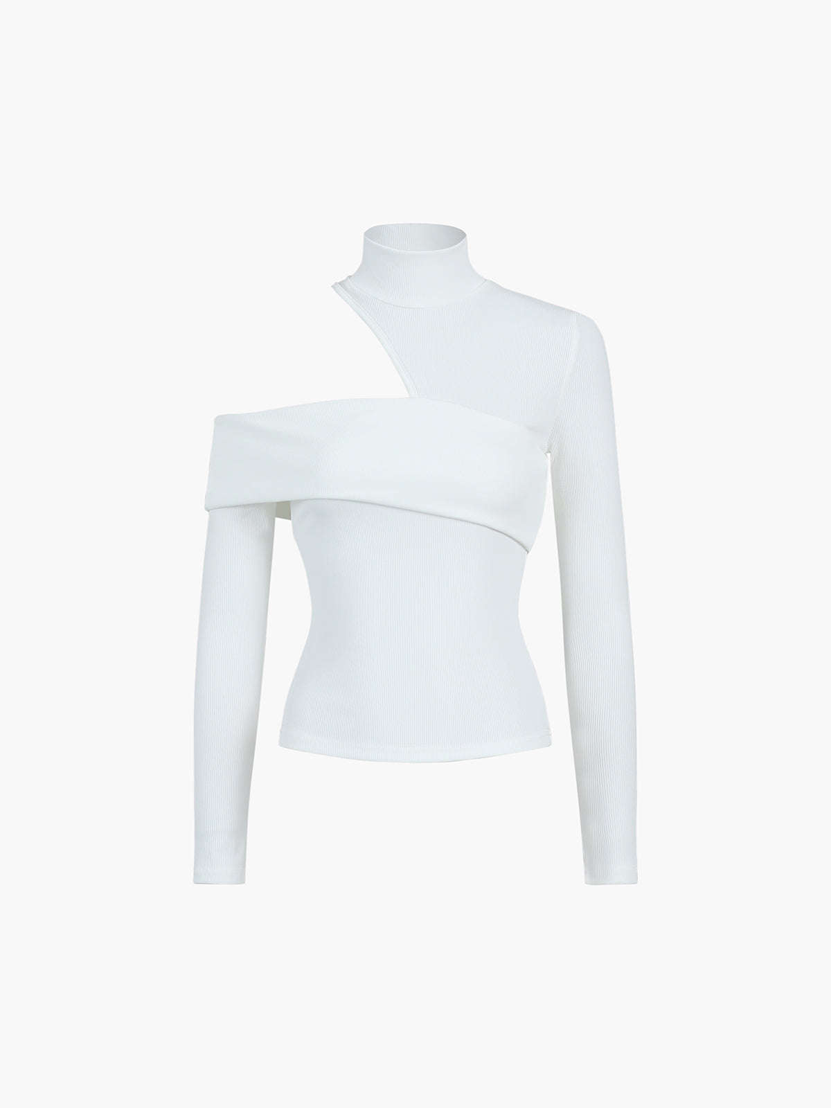 Mock Neck Oblique Cutout Rib Long Sleeve Knit Top for Women Stylish Winter Wear
