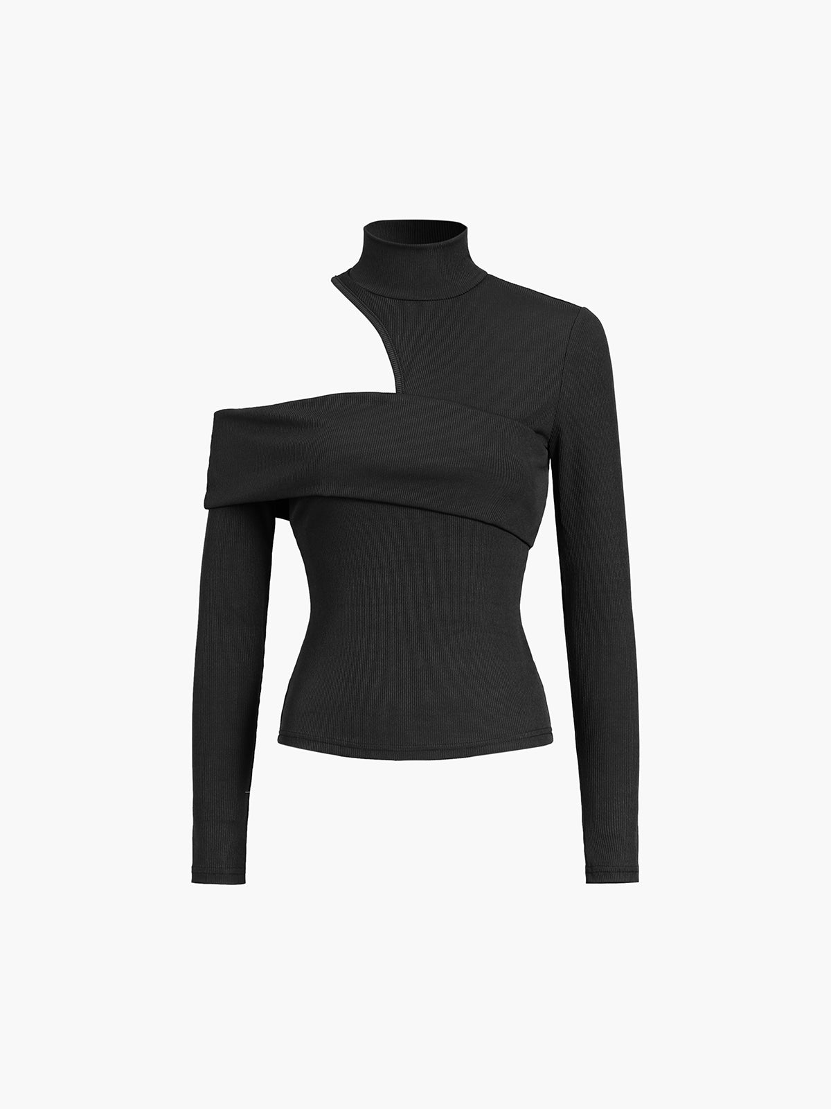 Mock Neck Oblique Cutout Rib Long Sleeve Knit Top for Women Stylish Winter Wear