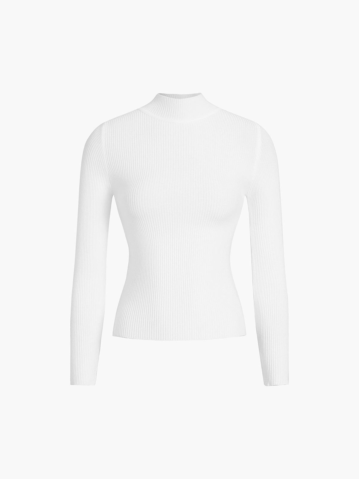 Mock Neck Rib Long Sleeve Knit Top Cozy Pullover Essential
