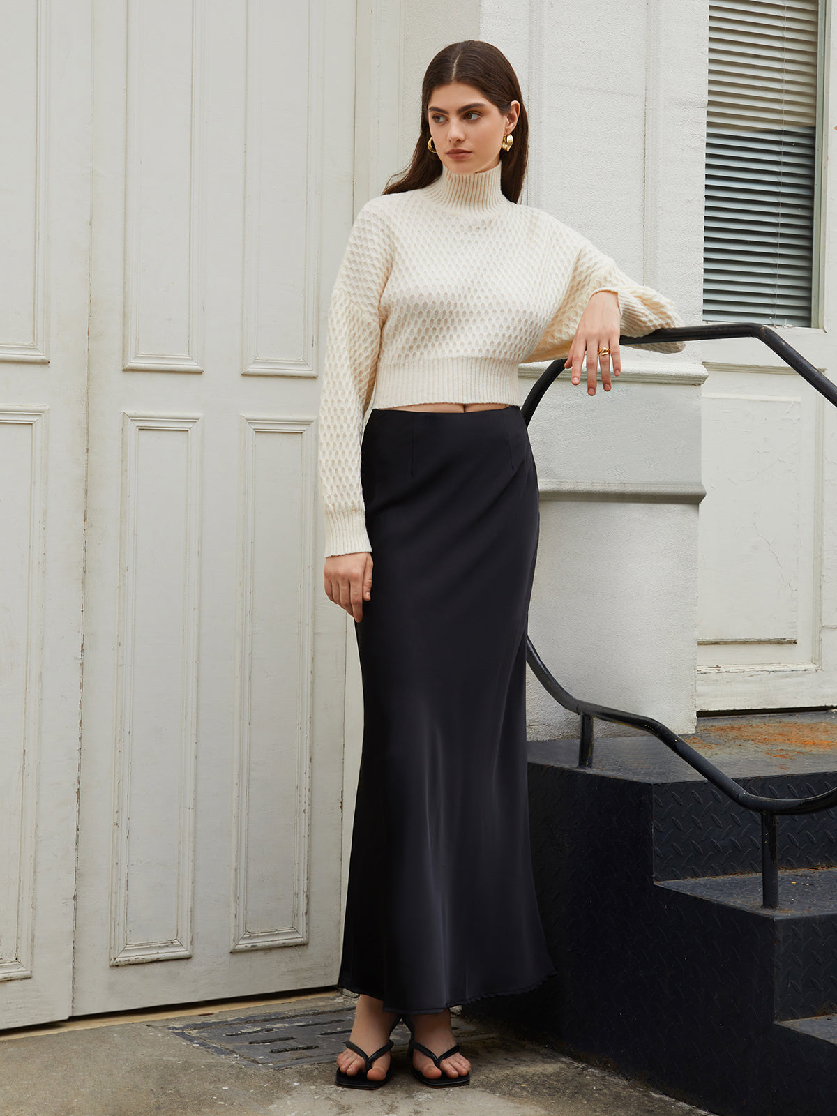 Tie Back Mock Neck Sweater Cozy Fall Winter Essential