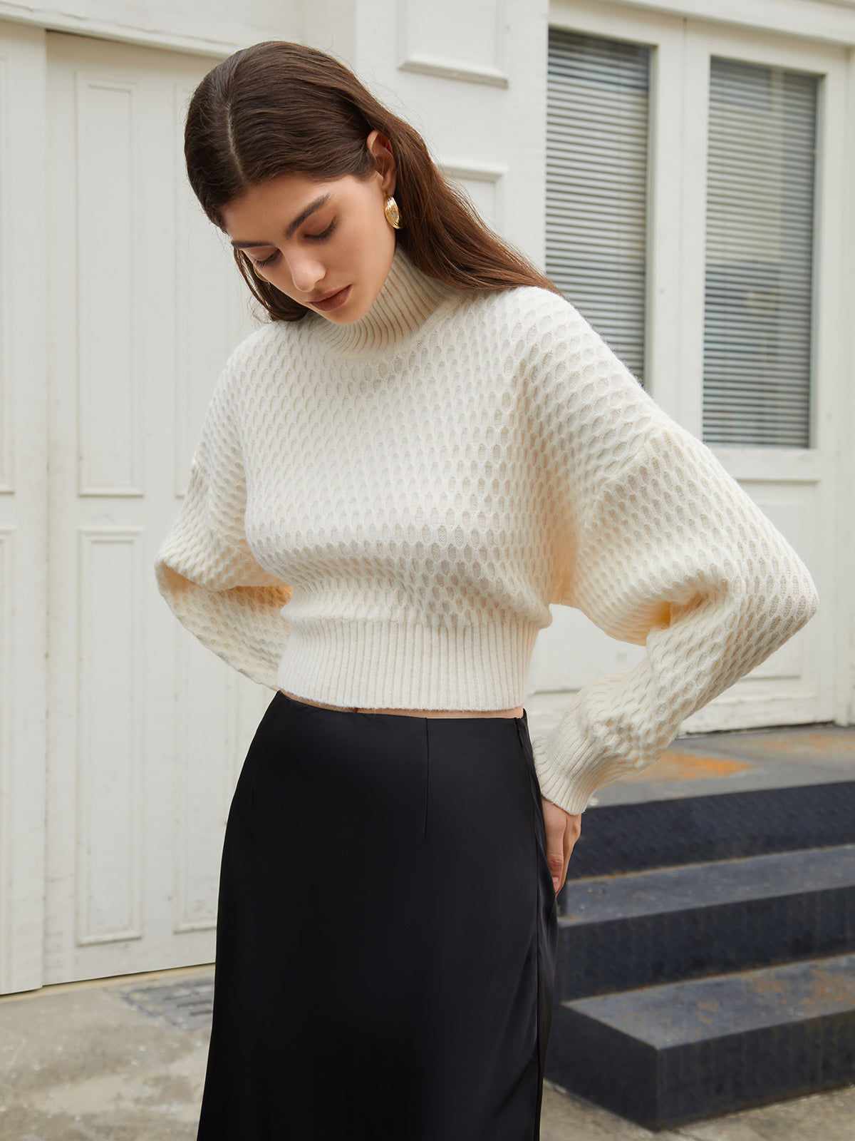 Tie Back Mock Neck Sweater Cozy Fall Winter Essential