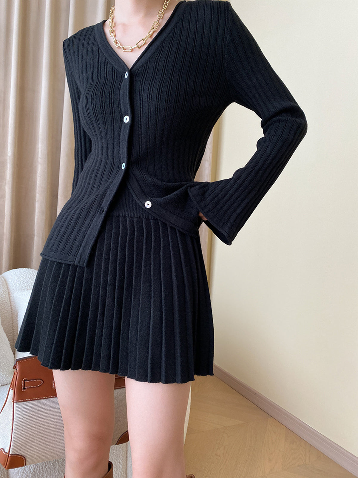 Leisure Long Sleeve Two Piece Skirt Set Comfortable Casual Outfit