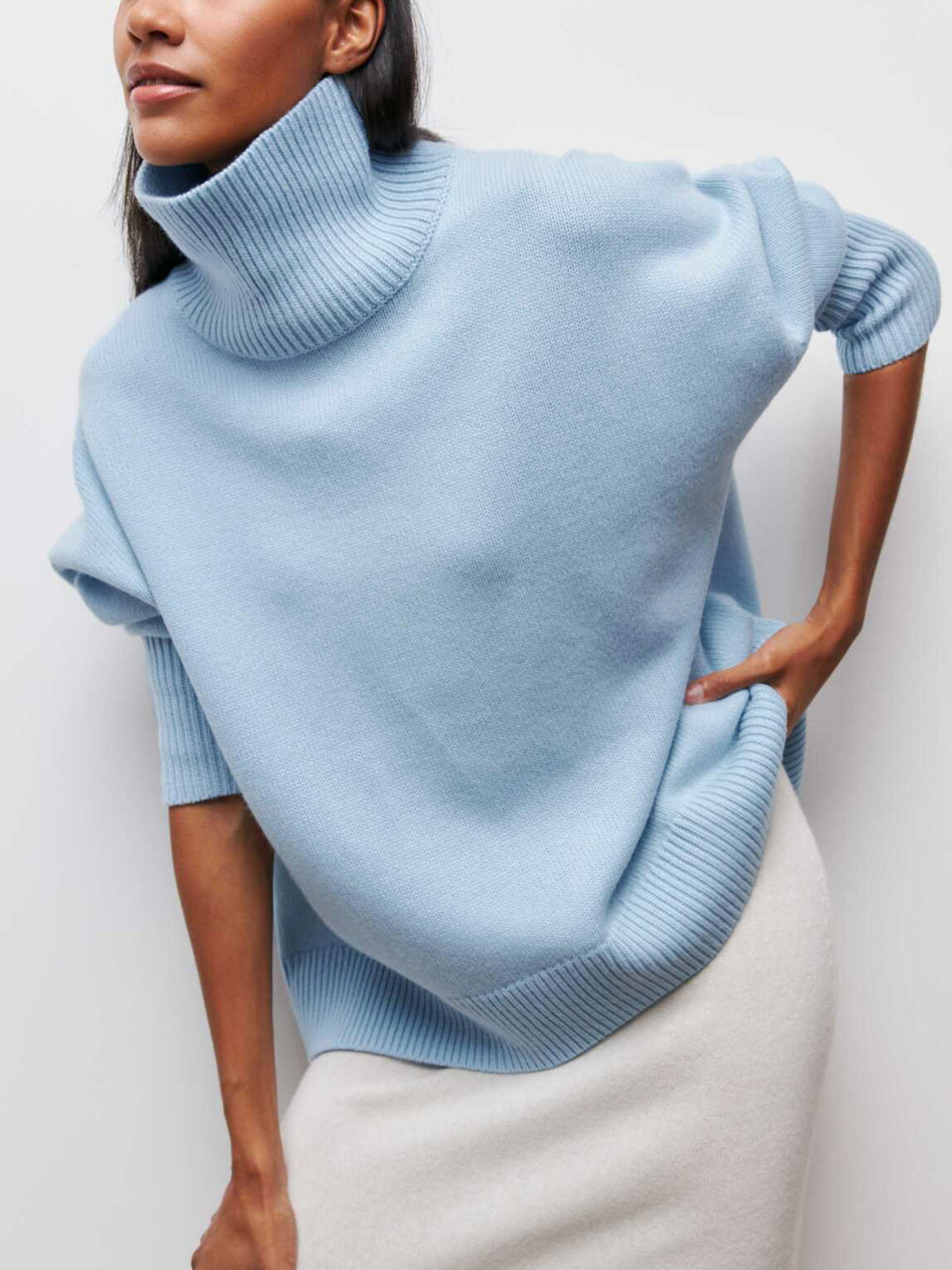 Cloudless Sky Turtleneck Oversized Sweater Comfortable Loose Fit Knitwear