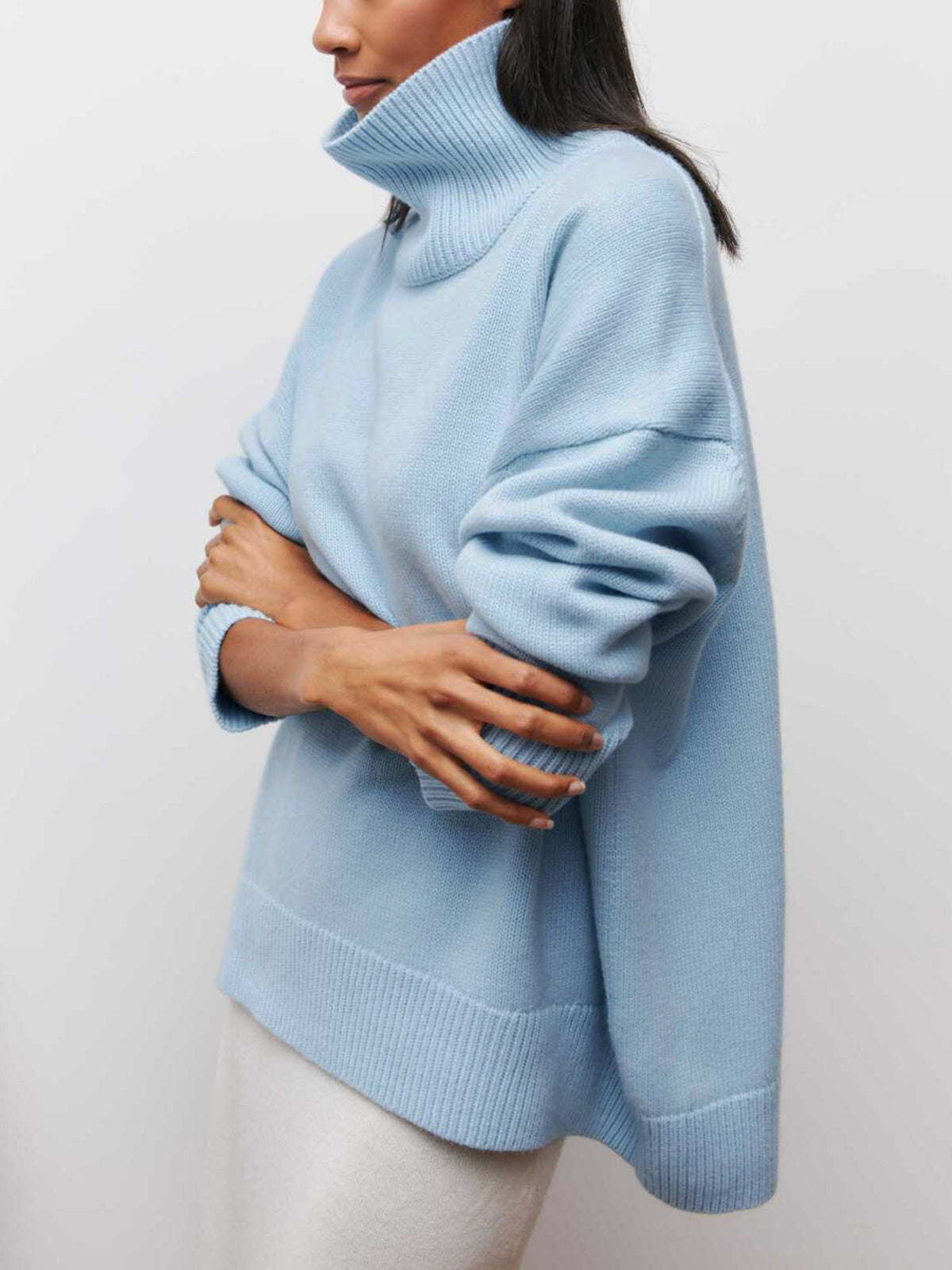 Cloudless Sky Turtleneck Oversized Sweater for Women, Cozy Knit Pullover