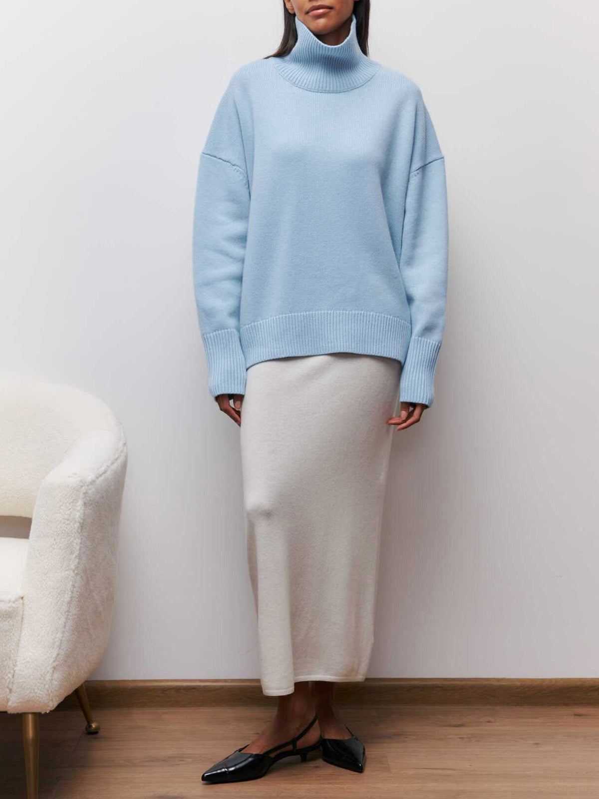 Cloudless Sky Turtleneck Oversized Sweater for Women, Cozy Knit Pullover