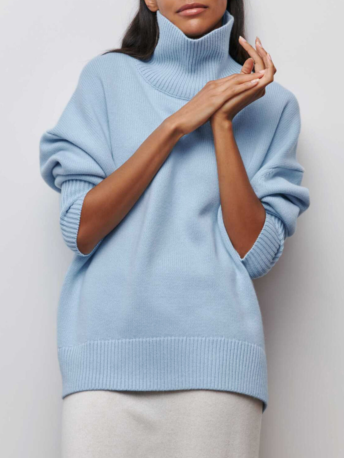 Cloudless Sky Turtleneck Oversized Sweater for Women, Cozy Knit Pullover