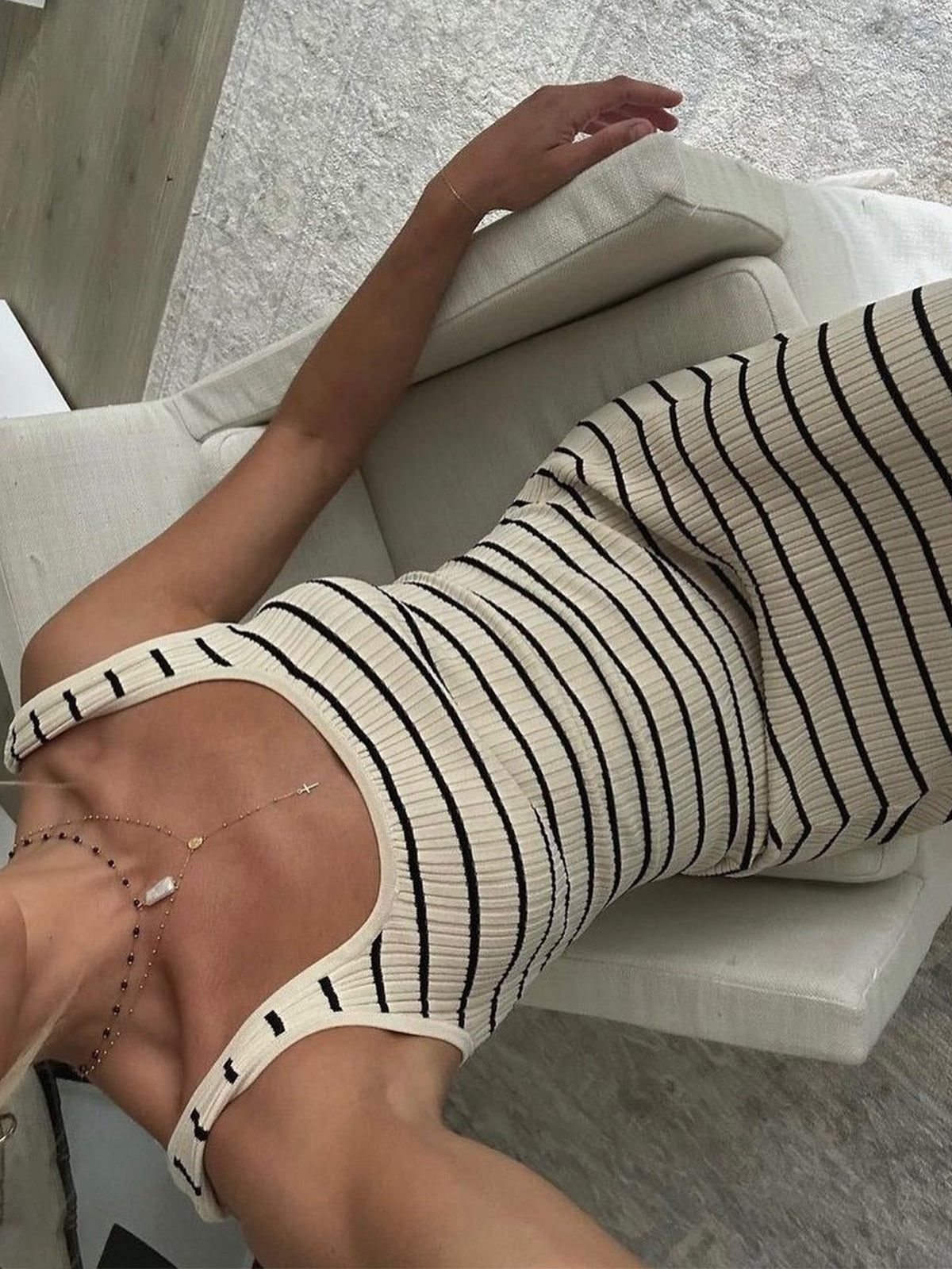 Old Money Aesthetics Stripe Long Knit Dress Timeless Elegant Full-Length