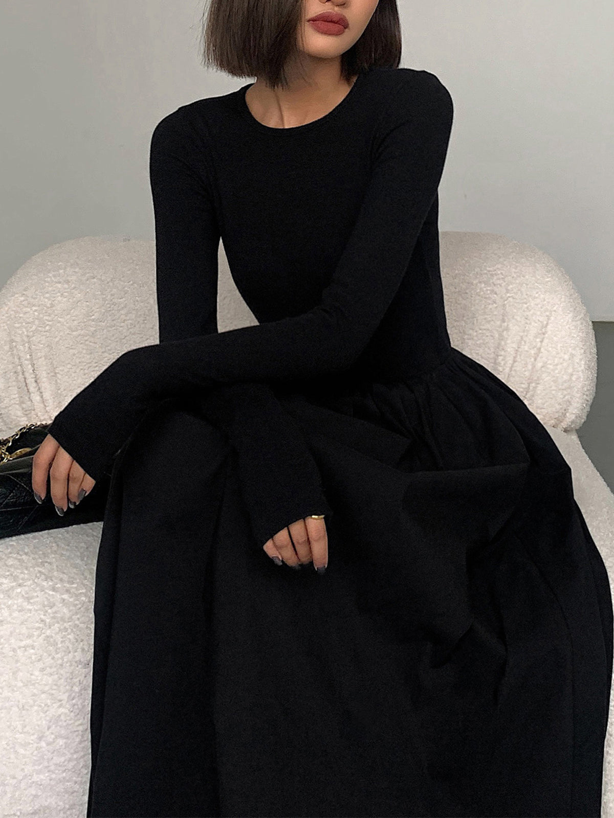 Leisure Pockets Long Sleeve Long Dress Comfortable Casual Maxi Style