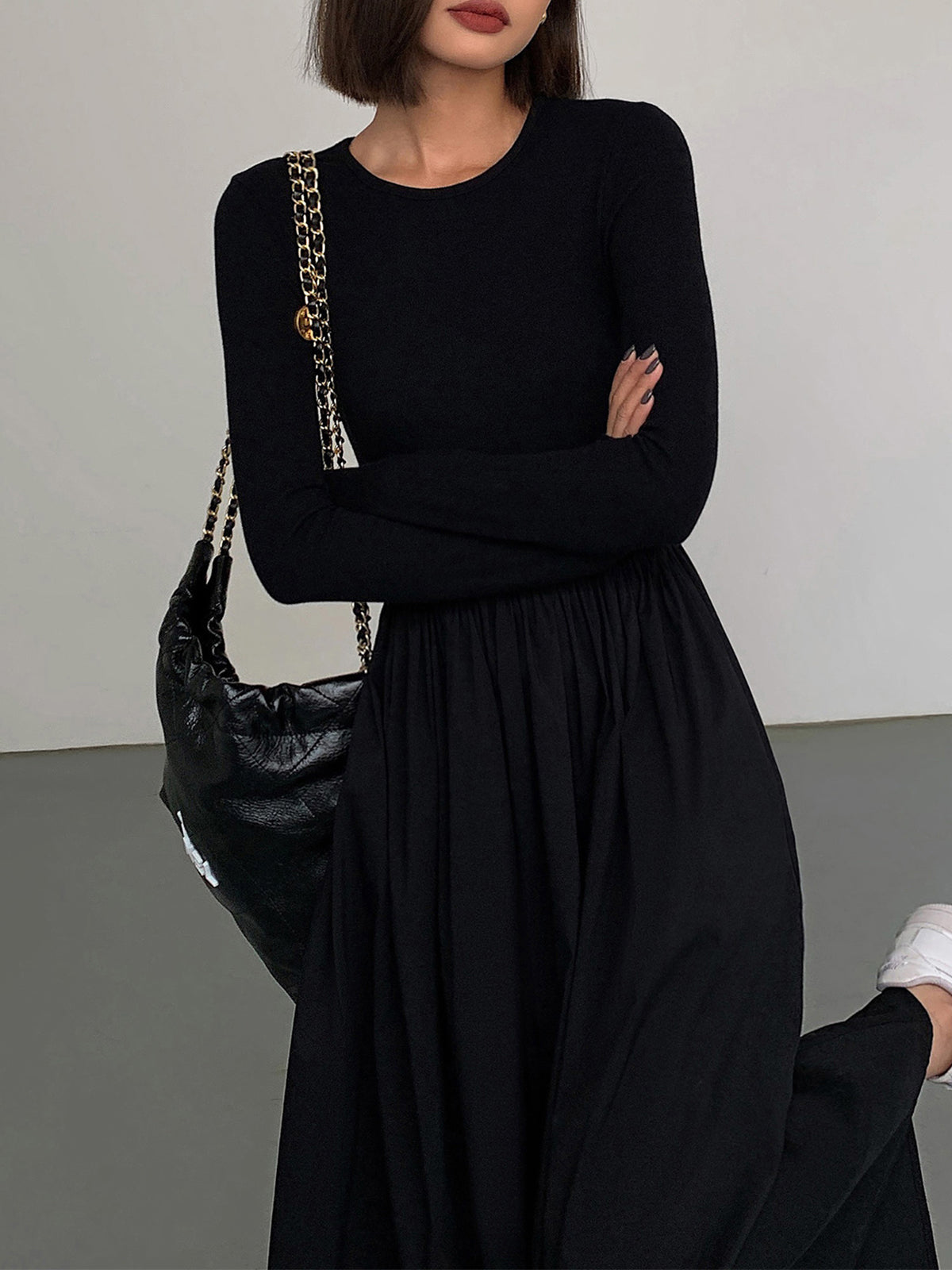 Leisure Pockets Long Sleeve Long Dress Comfortable Casual Maxi Style
