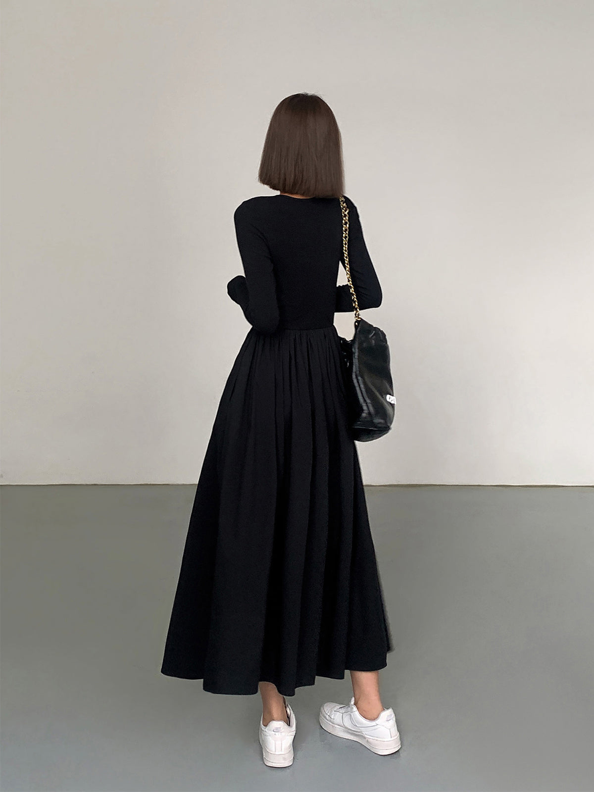 Leisure Pockets Long Sleeve Long Dress Comfortable Casual Maxi Style