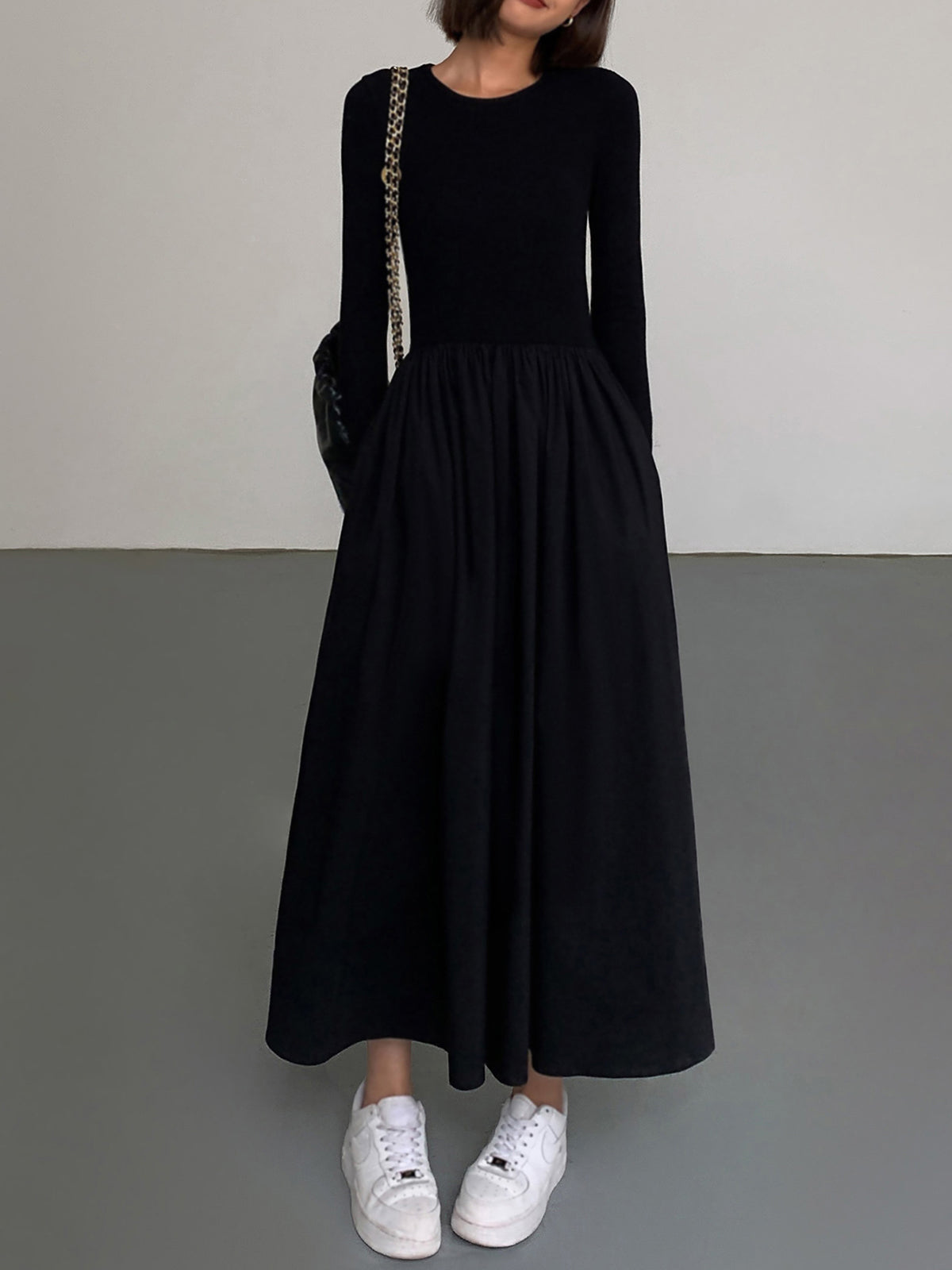 Leisure Pockets Long Sleeve Long Dress Comfortable Casual Maxi Style
