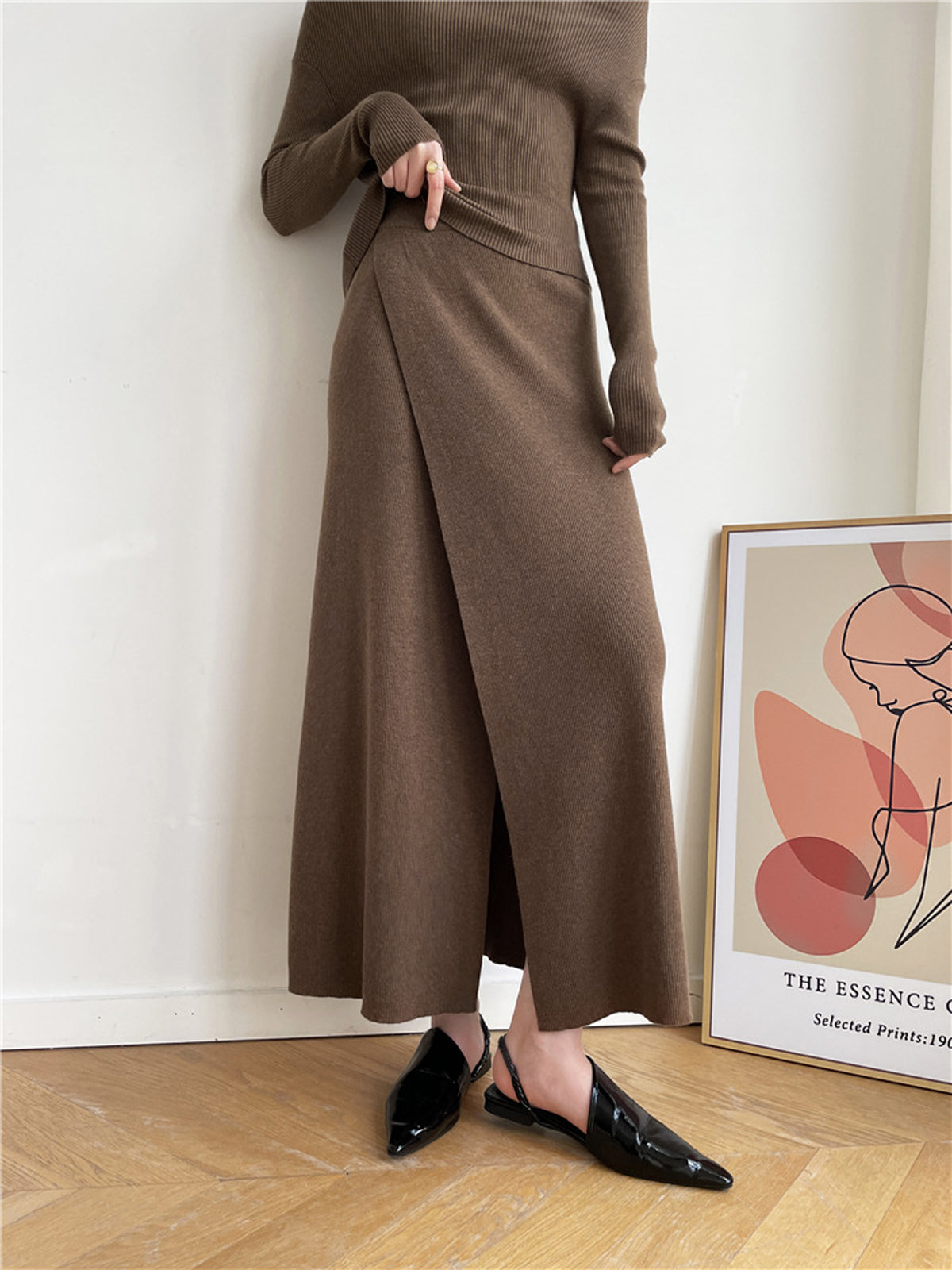 Caramel Slit Maxi Knit Skirt - Trendy High-Waist Comfort Fit