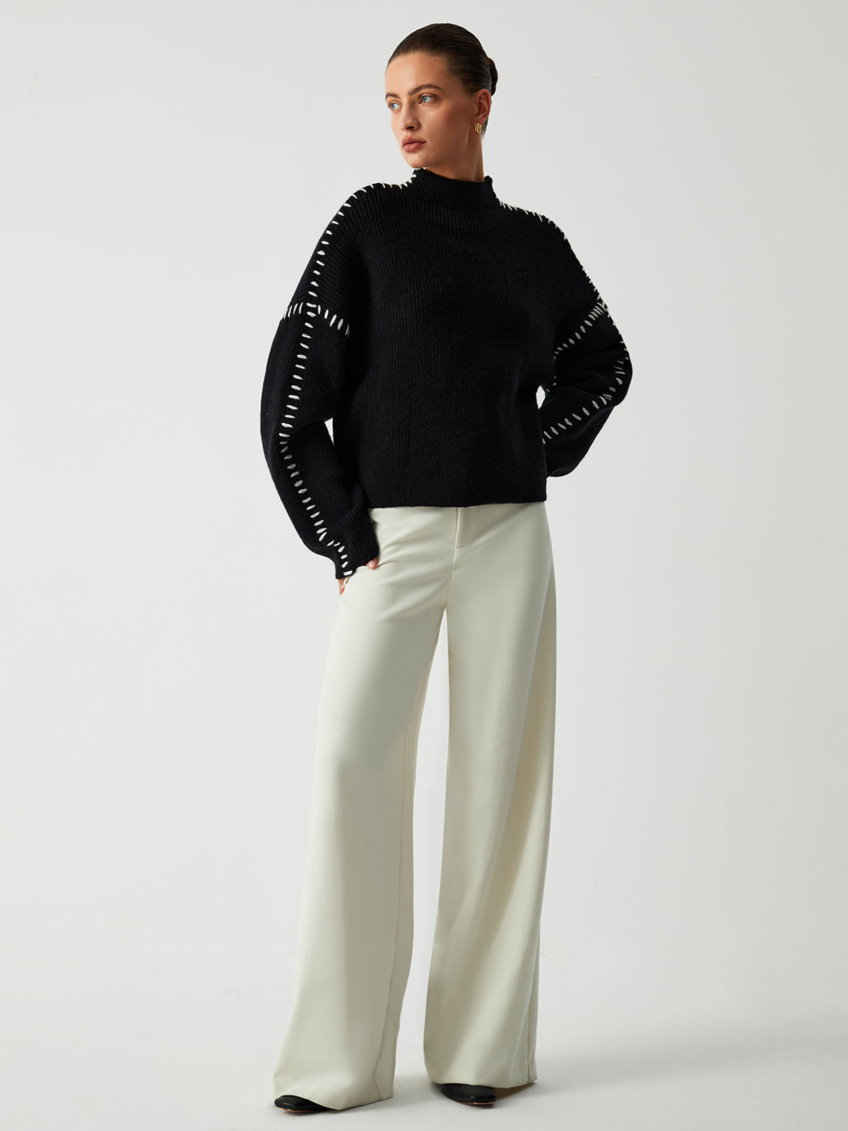 Shift The Focus Oversized Mock Neck Sweater - Comfortable Cozy Winter Apparel