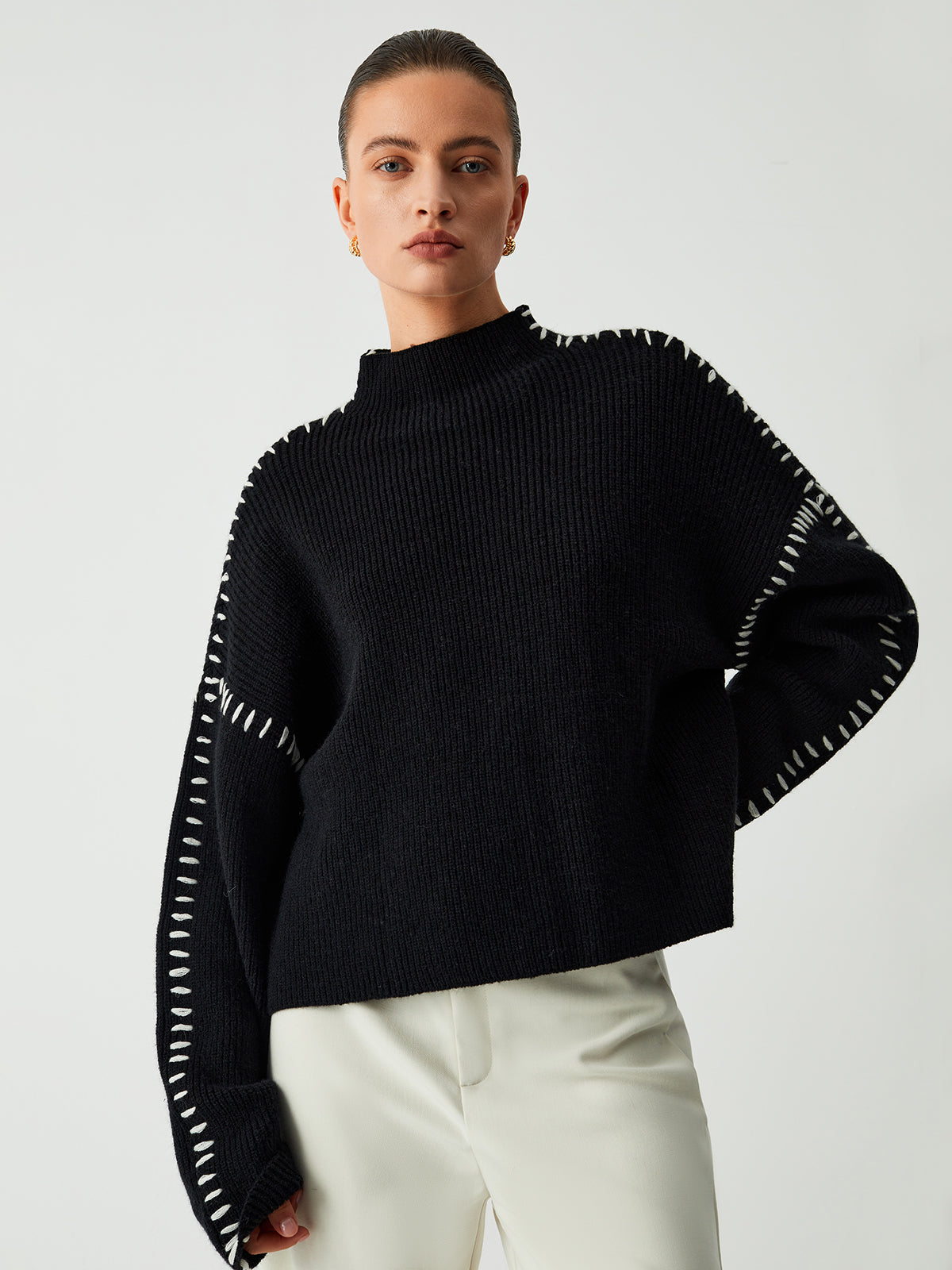 Shift The Focus Oversized Mock Neck Sweater - Comfortable Cozy Winter Apparel