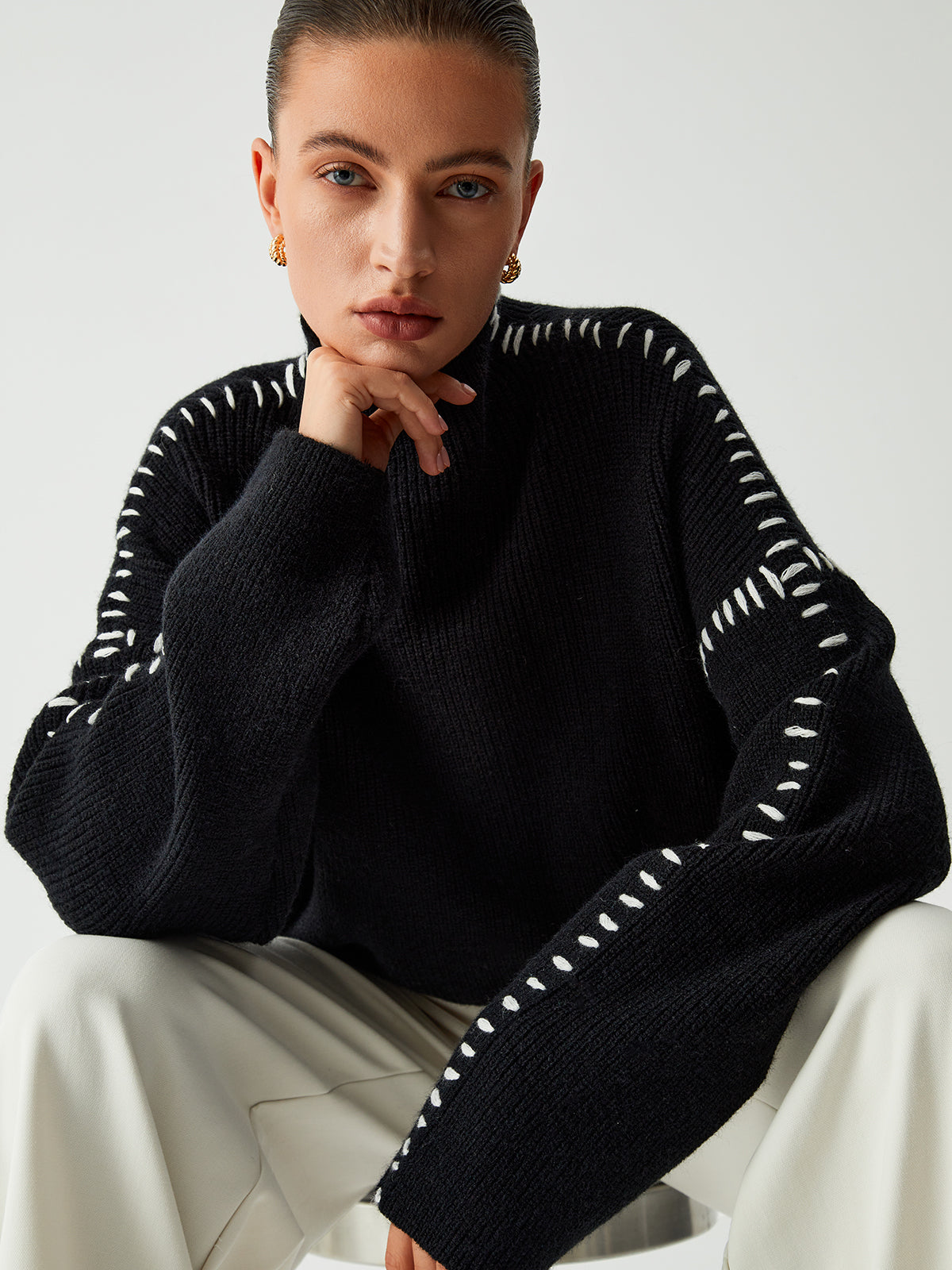 Shift The Focus Oversized Mock Neck Sweater - Comfortable Cozy Winter Apparel